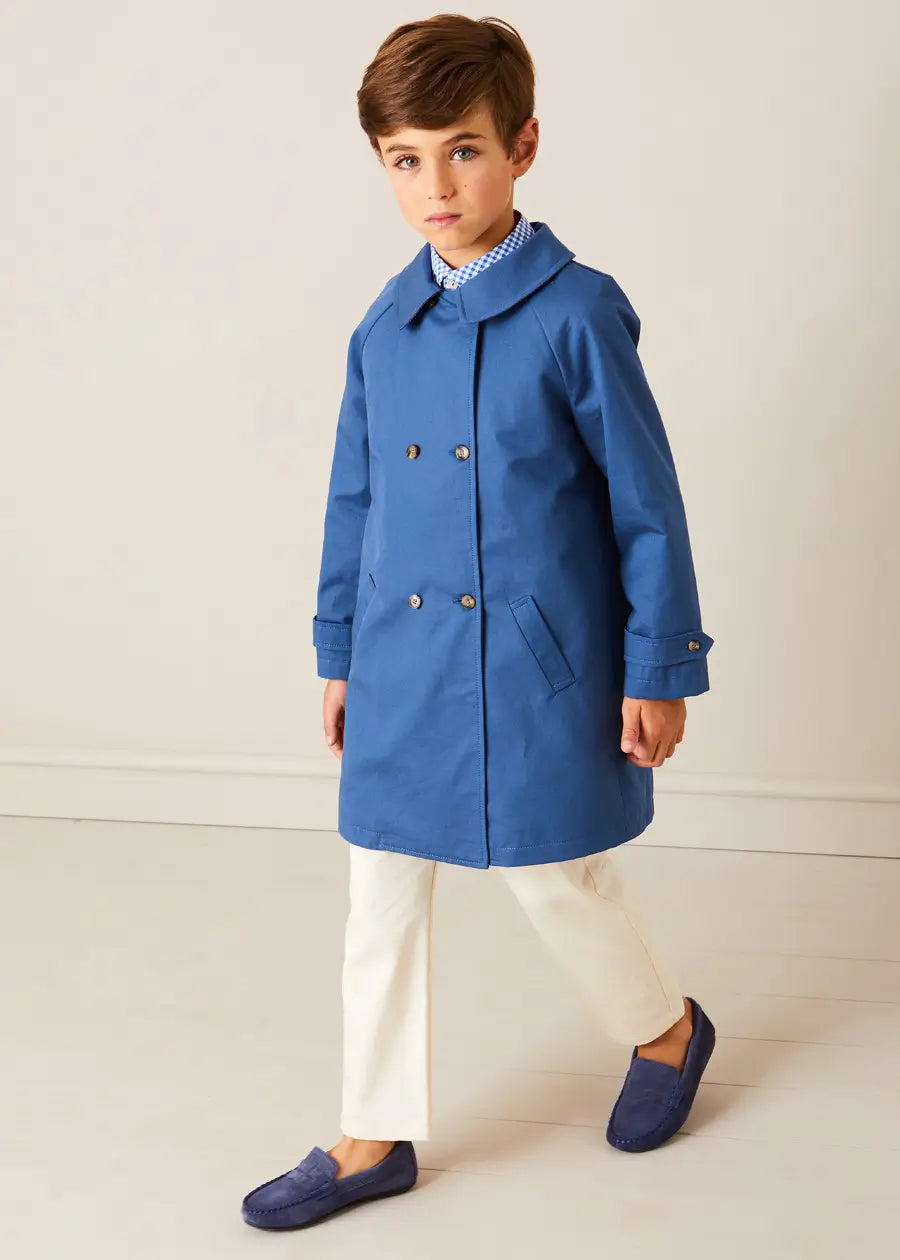 Double Breasted Coat with Detachable Hood for Boys & Girls - Blue Winter Jacket (18 Months to 10 Years) | Warm Outerwear for School, Playdates & Outdoor Activities