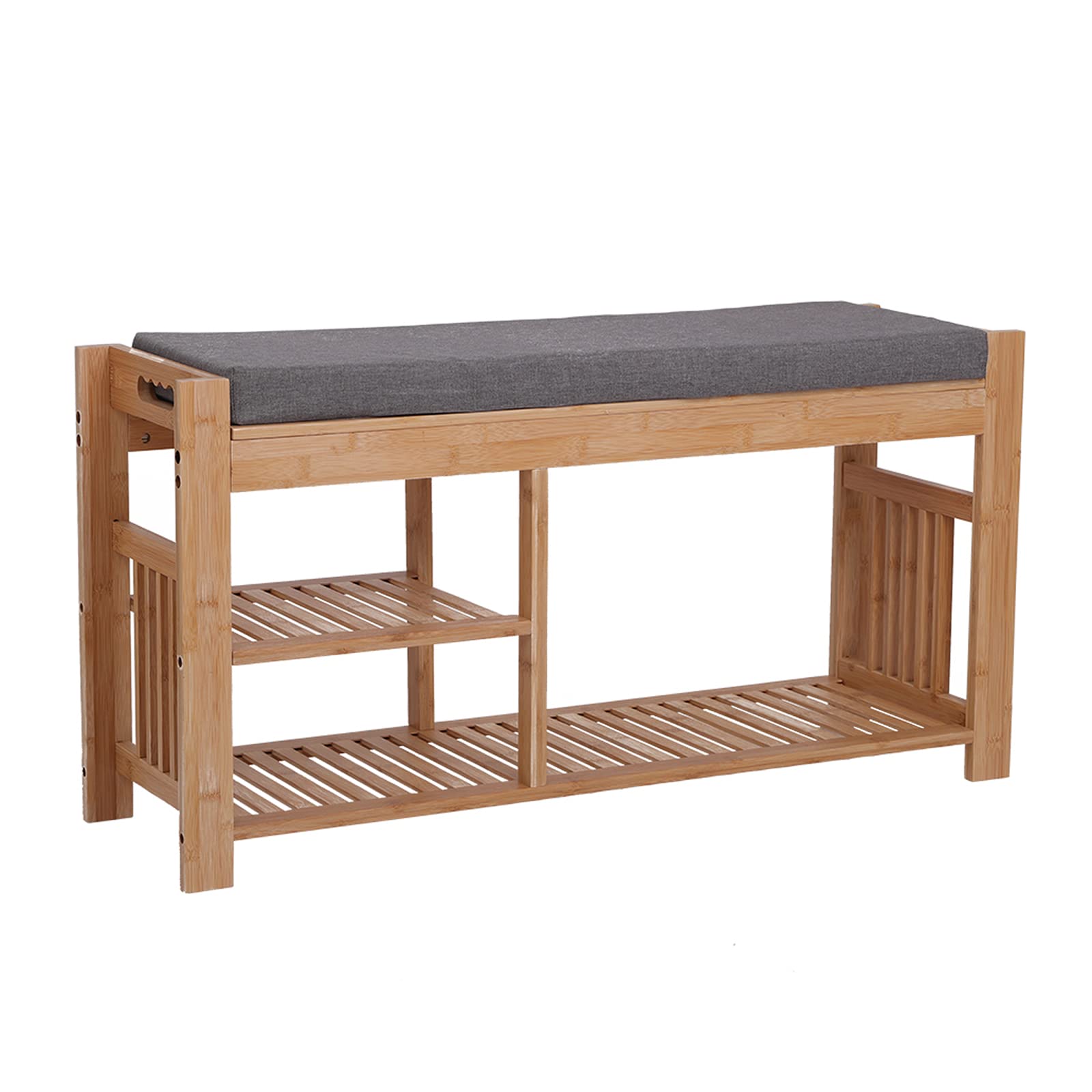 Natural Bamboo Shoe Stool with Cushion - 3-Tier Entryway Bench with Shoe Storage | Space-Saving Organizer for Living Room, Bedroom, Hallway, Bathroom & Closet | Perfect for Quick Shoe Changes & Home Decor