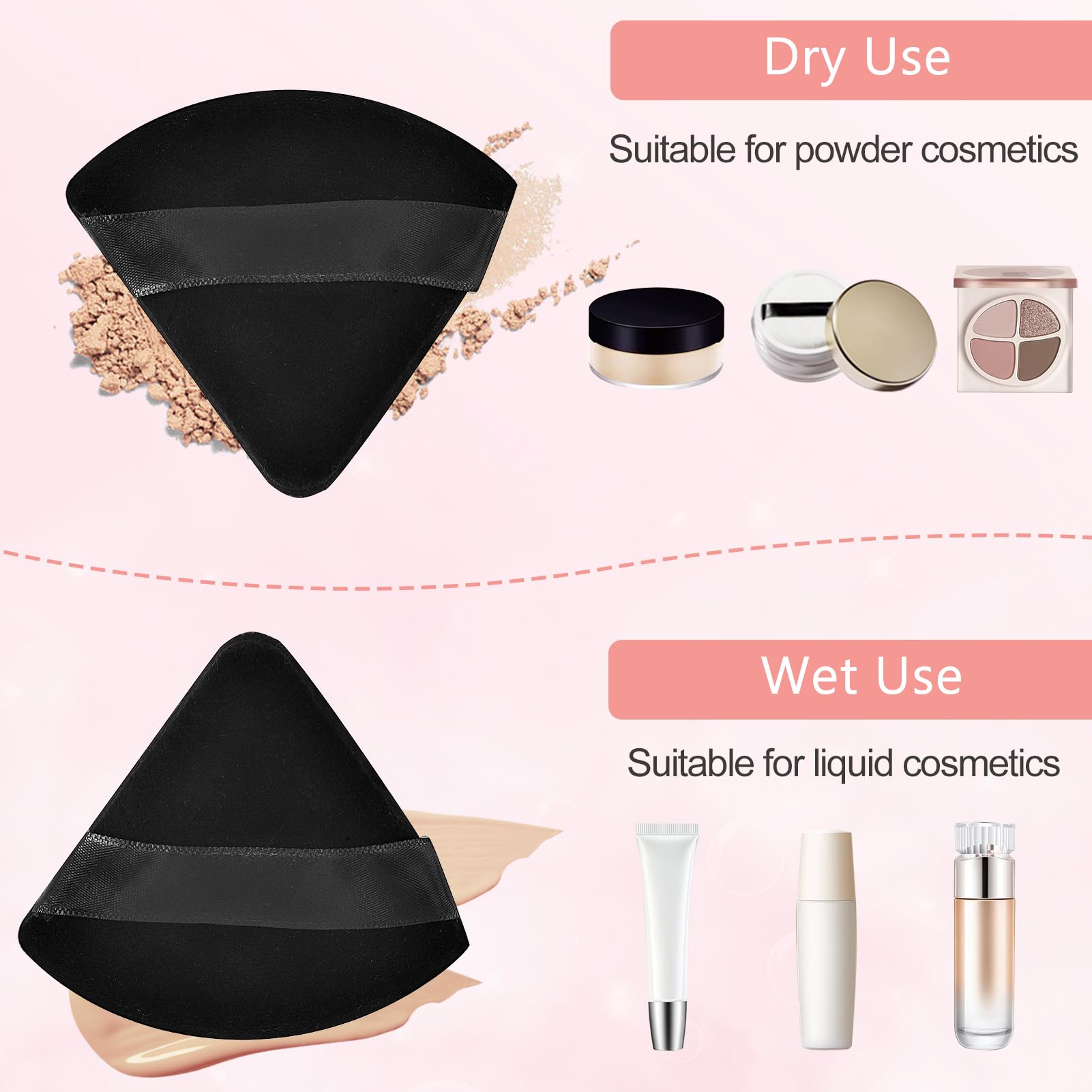 8-Pack Ultra Soft Reusable Cotton Powder Puff Sponges - Triangle Makeup Sponge for Loose & Pressed Powder, Foundation & Under Eye - Washable Cosmetic Puffs with Strap for Easy Application - Perfect for Travel, Home & Professional Makeup Kit