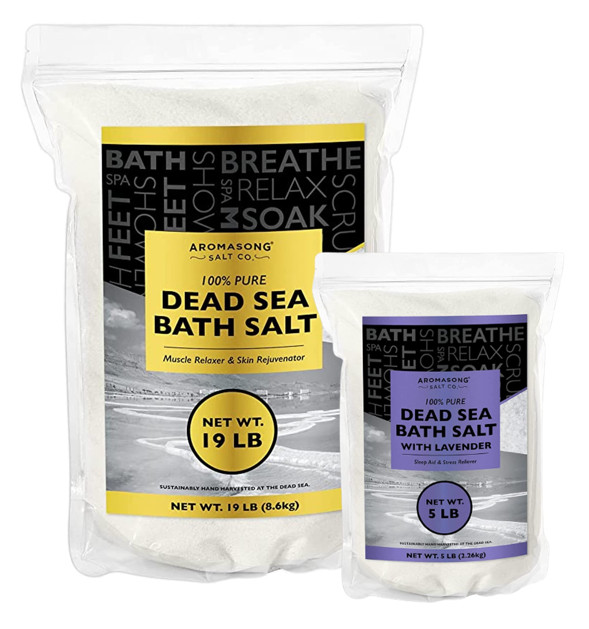 19 LB Dead Sea Salt - Fine Grain Spa Bath Salt with 5 LB Pure Dead Sea Salt & Natural Lavender - Bulk Resealable Pack for Body Wash, Scrub & Muscle Soak - Perfect for Relaxation, Skin Care & Stress Relief at Home Spa