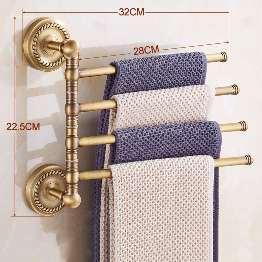 4-Arm Wall Mounted Swivel Towel Rack - Rustproof Bathroom Swing Towel Holder with Copper Brushed Finish | Perfect for Small Spaces, Guest Bathrooms & Spa-Style Decor