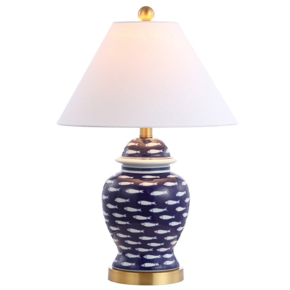 School of Fish 22 Ginger Jar Ceramic & Metal LED Table Lamp - Elegant Home Decor for Living Room, Bedroom, or Office Lighting