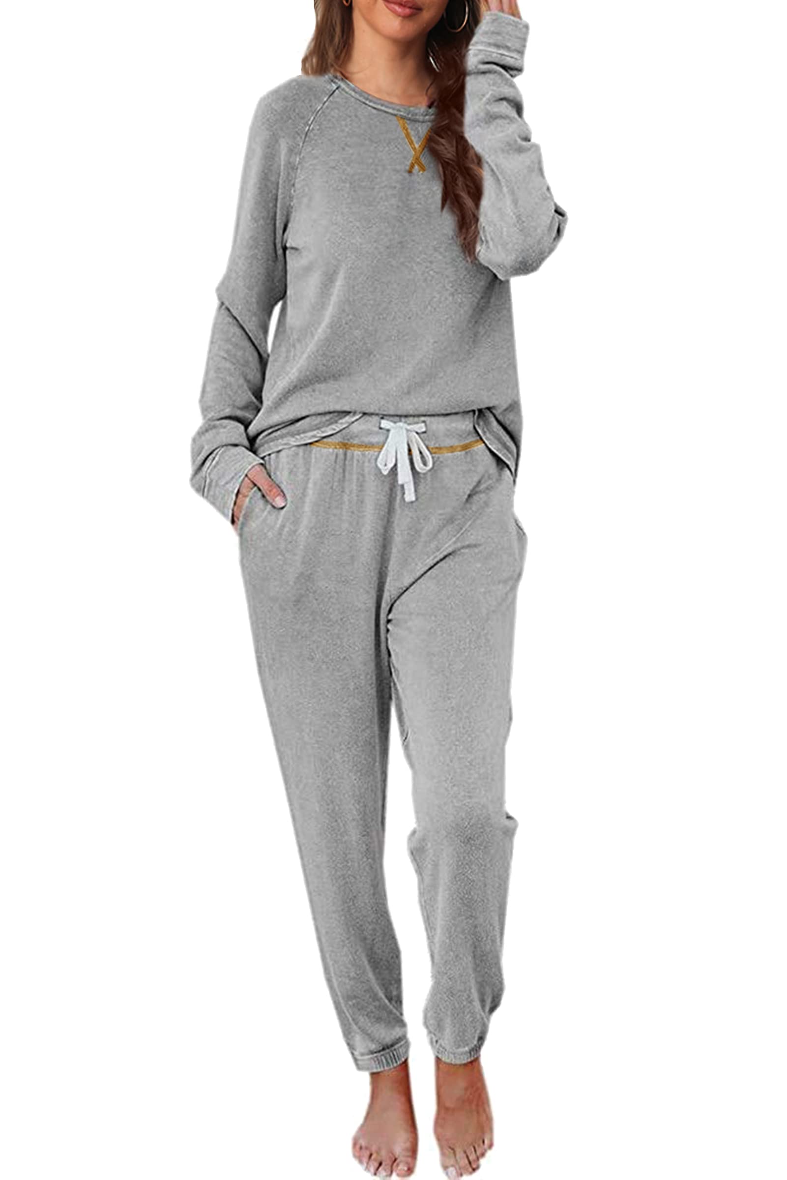 Cysincos Women's 2-Piece Sweatsuit Set - Long Sleeve Pullover & Drawstring Jogger Pants - Soft Loungewear & Pajama Outfit for Home, Yoga, and Casual Wear