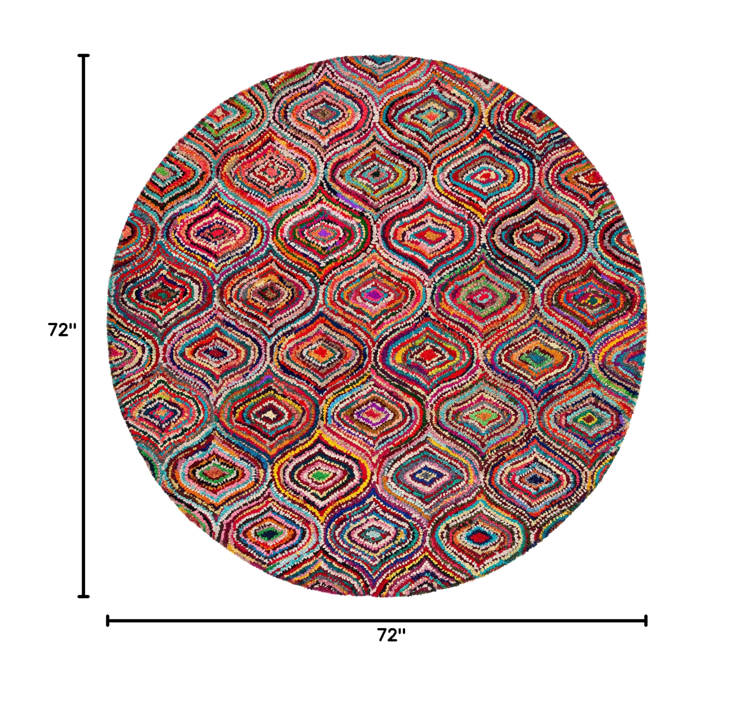 SAFAVIEH Nantucket Collection 6' Round Yellow Multi Handmade Cotton Area Rug - Perfect for Entryway, Foyer, Living Room, Bedroom & Kitchen Decor