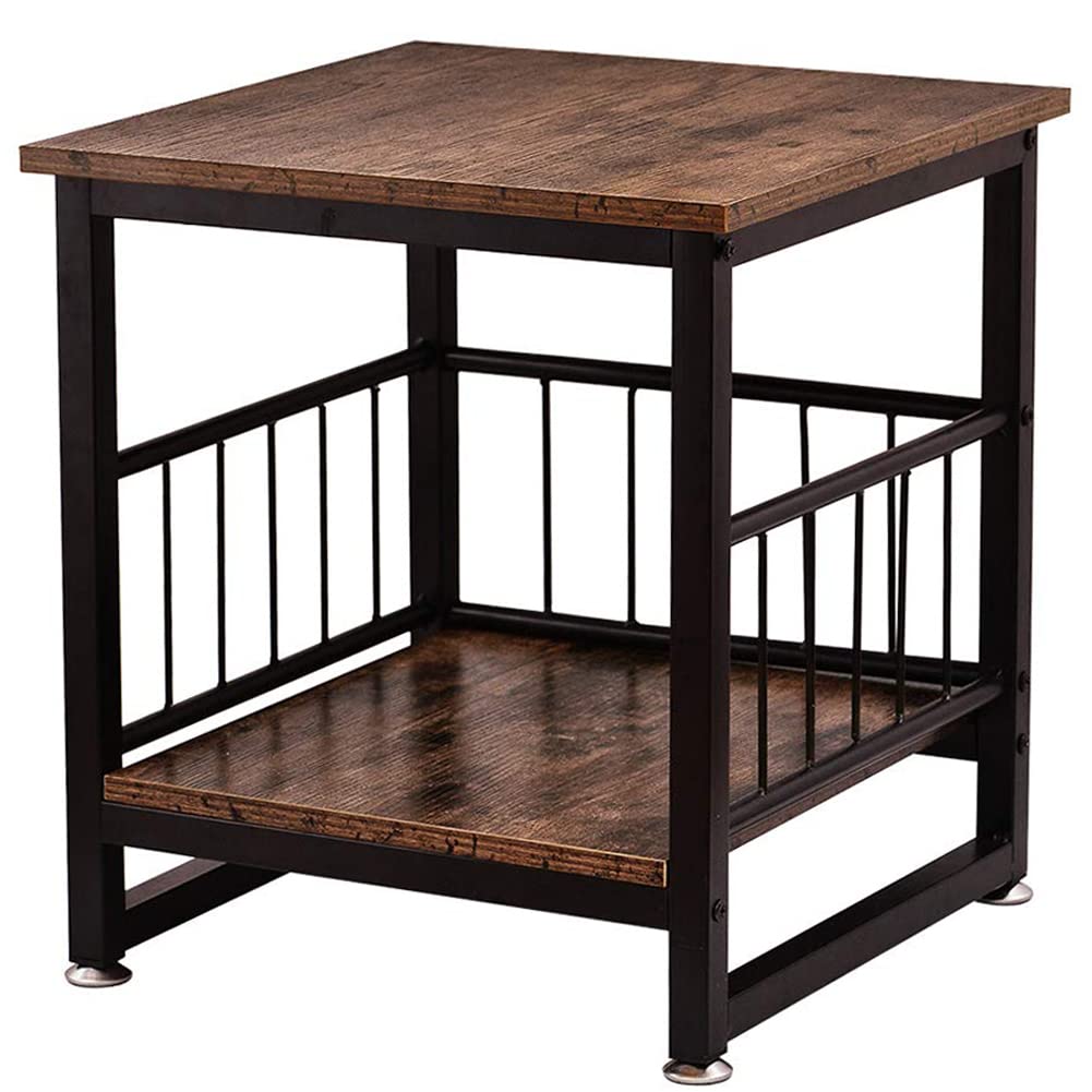 Vintage Nightstand with Large Storage Rack - Industrial Style Side Table for Living Room, Bedroom & Office - Sturdy Metal Frame & Wooden Top End Table for Home Decor & Organization