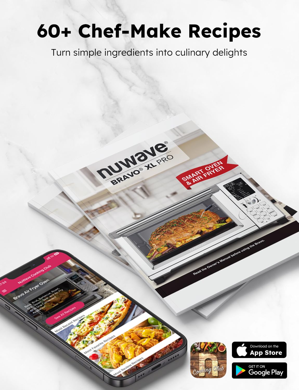 Nuwave Bravo Pro Smart Toaster Oven Countertop - 30QT Stainless Steel Air Fryer Combo with 100% Convection, 112 Presets & Pizza Zones | 35% Crispier, PFAS Free | Perfect for Baking, Roasting & Air Frying in Small Kitchens