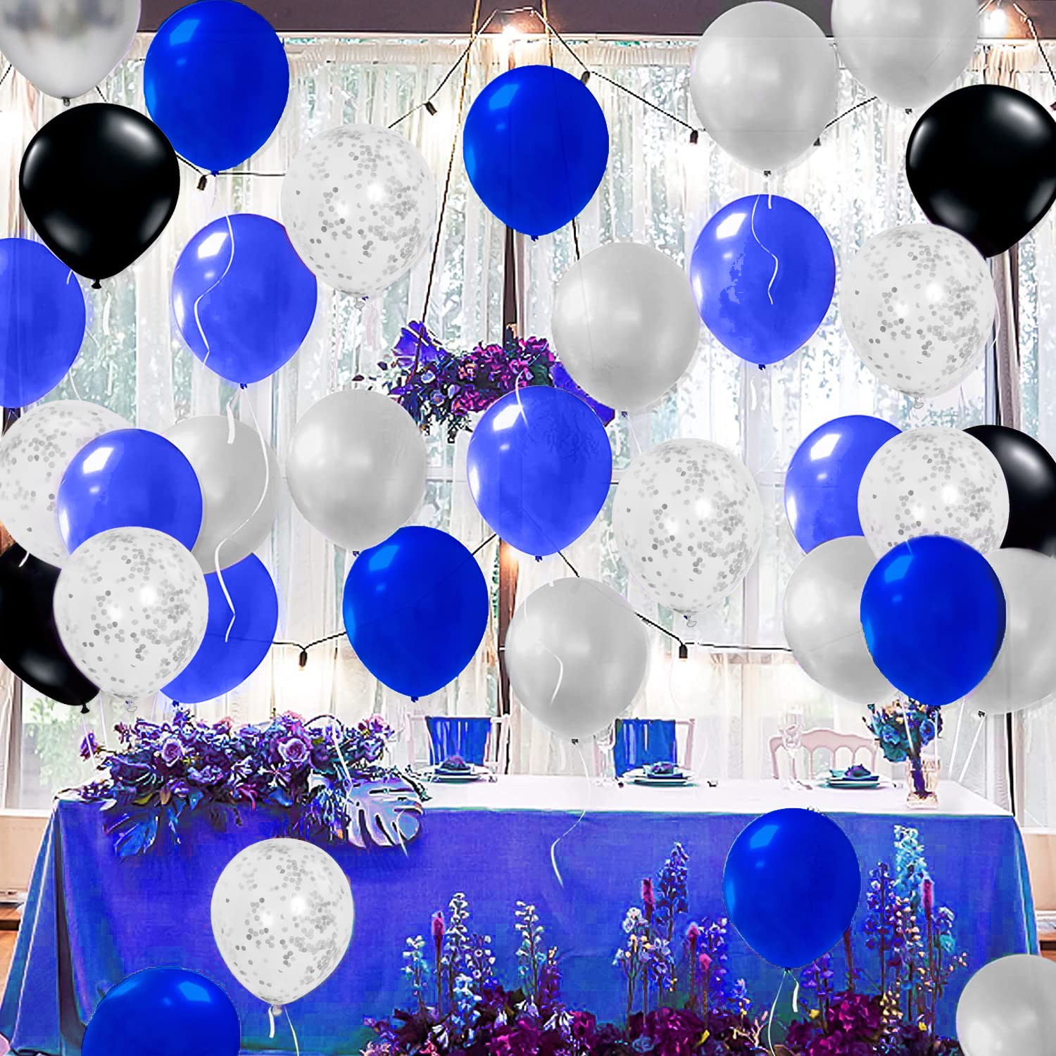 Royal Blue Black Balloons Kit - 12 Inch Blue Black Silver Balloons (55 Piece) with Navy Blue Silver Confetti - Perfect for Boy Birthday Party, Gaming Party, Baby Shower & Graduation Decorations - Great for Themed Events, Photo Backdrops and Celebration Decor