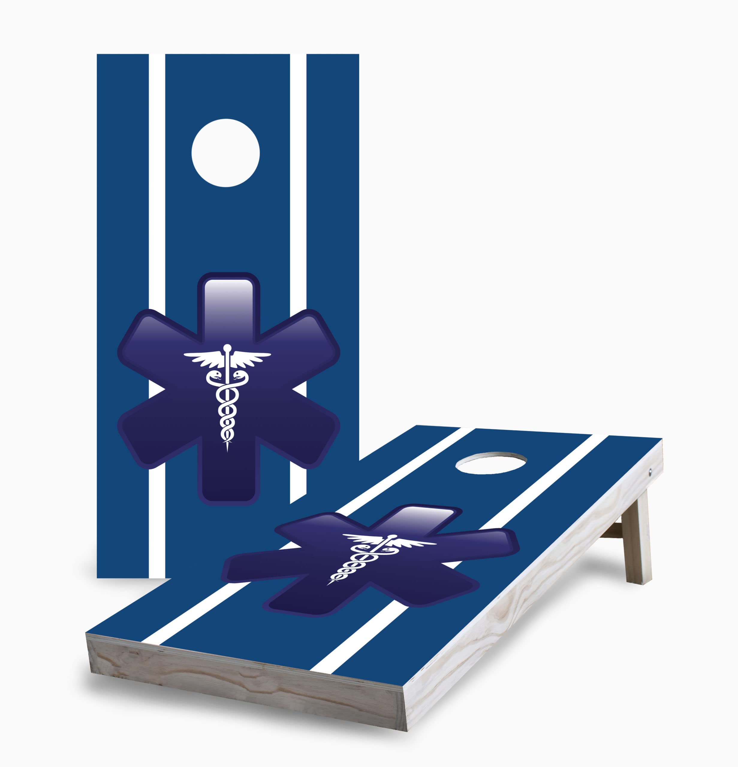 Skip's Garage EMT Blue Cornhole Board Set with 2 Boards & 8 Bags - Premium Outdoor Lawn Game for Backyard Parties, Tailgating, and BBQ Events