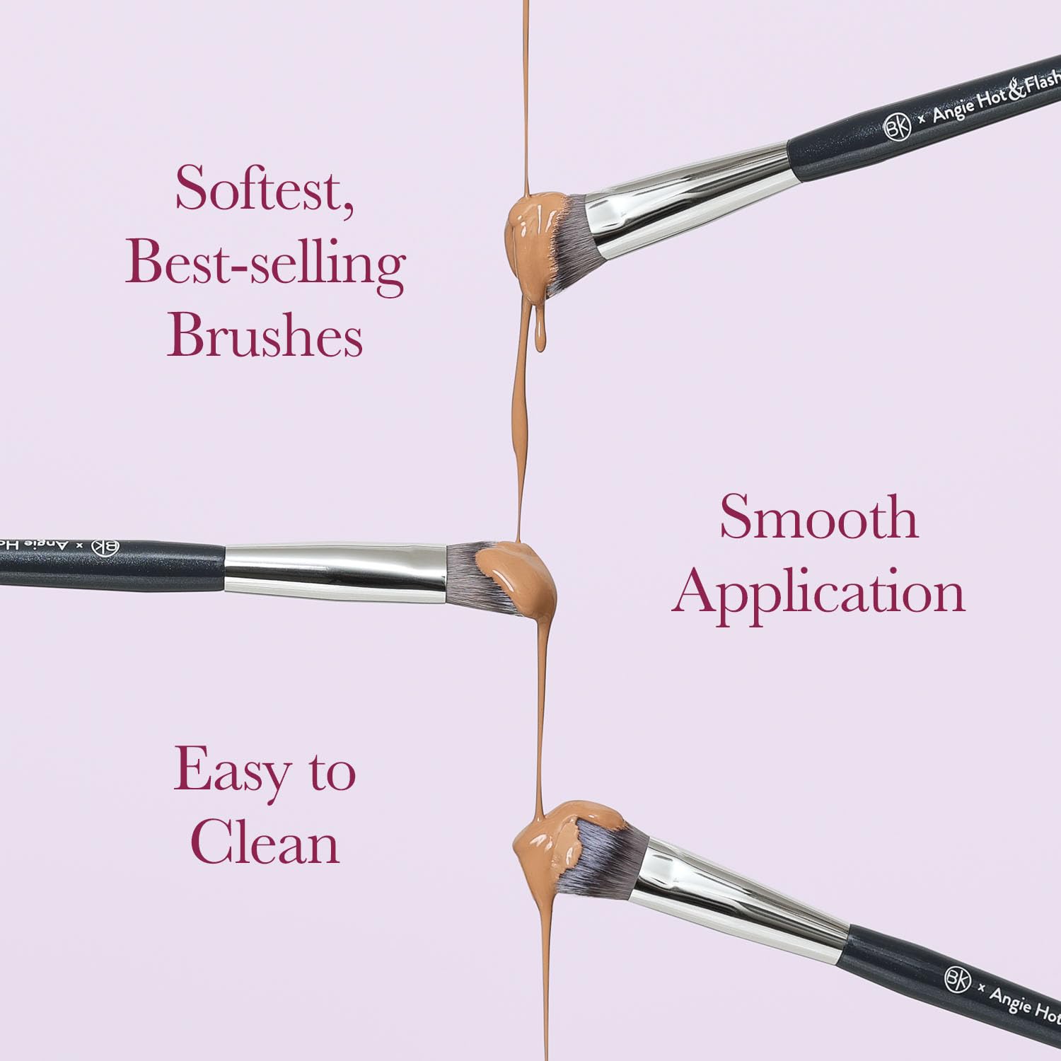 BK BEAUTY BRUSHES - Angie Hot & Flashy Travel Makeup Brush Set with Pouch | Foundation, Concealer, Bronzer, Blush & Highlighter Brushes for Liquid & Cream Makeup | Perfect for Travel, Everyday Makeup & Professional Use