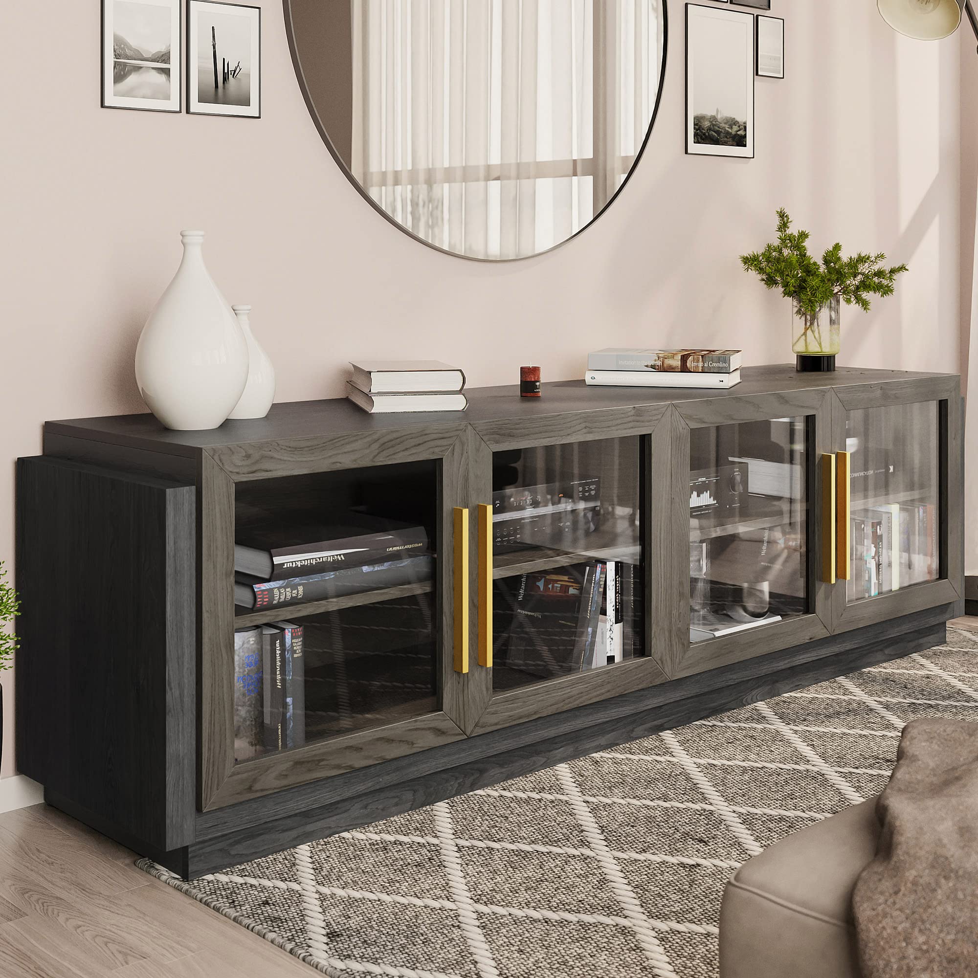 BELLEZE 70 Inch TV Stand for 75 Inch TVs - Modern Wood Entertainment Center with Storage Shelves, Living Room & Bedroom TV Cabinet - Brixston Brown - Perfect for Home Theater Setup & Media Organization