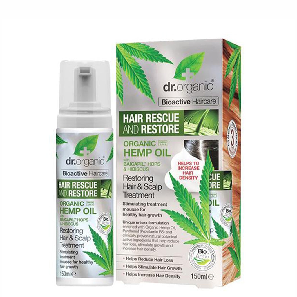 Organic Hemp Oil Hair & Scalp Treatment by Dr Organic - Restores Dry Damaged Hair, Promotes Growth - Perfect for Daily Nourishment & Scalp Care