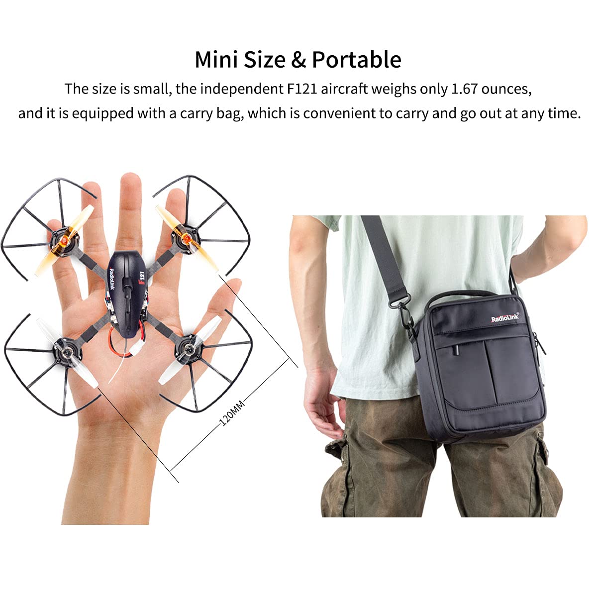 Radiolink F121 FPV Mini RC Drone with Camera - Ready to Fly Quadcopter for Adults & Kids Beginners, 121mm Brushed Motor, Includes 2 Batteries & Carrying Case, 25mW OSD Monitor - Perfect for UAV Education, Racing Practice & Outdoor Family Fun