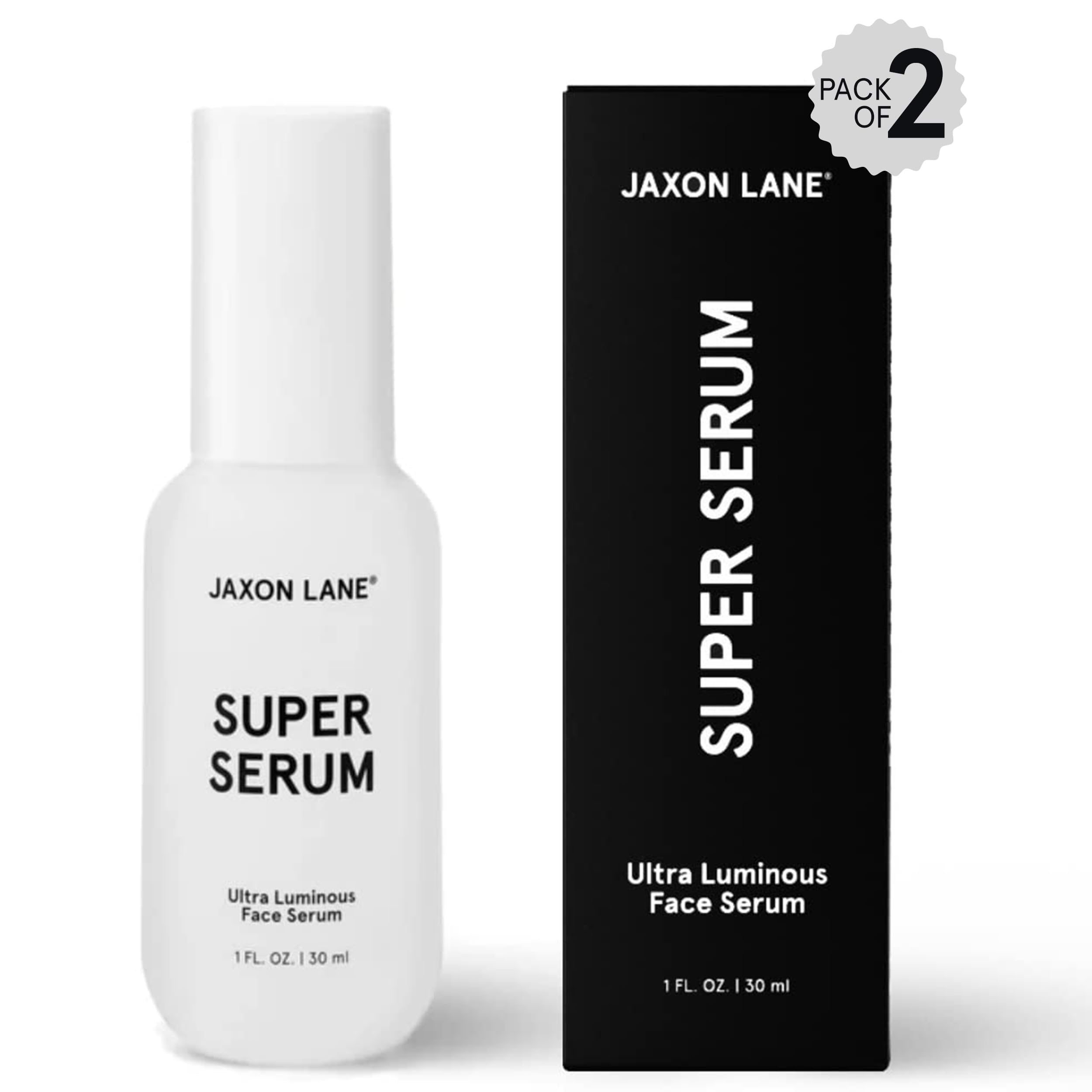 SUPER SERUM Anti Aging Face Serum with 5% Niacinamide, Bakuchiol & Vitamin C - Korean Skin Care for Men & Women - Tranexamic Acid Treatment for Textured Skin & Pore Minimizer - JAXON LANE (2 Bottles) - Perfect for Daily Skincare Routine & Nighttime Rejuvenation