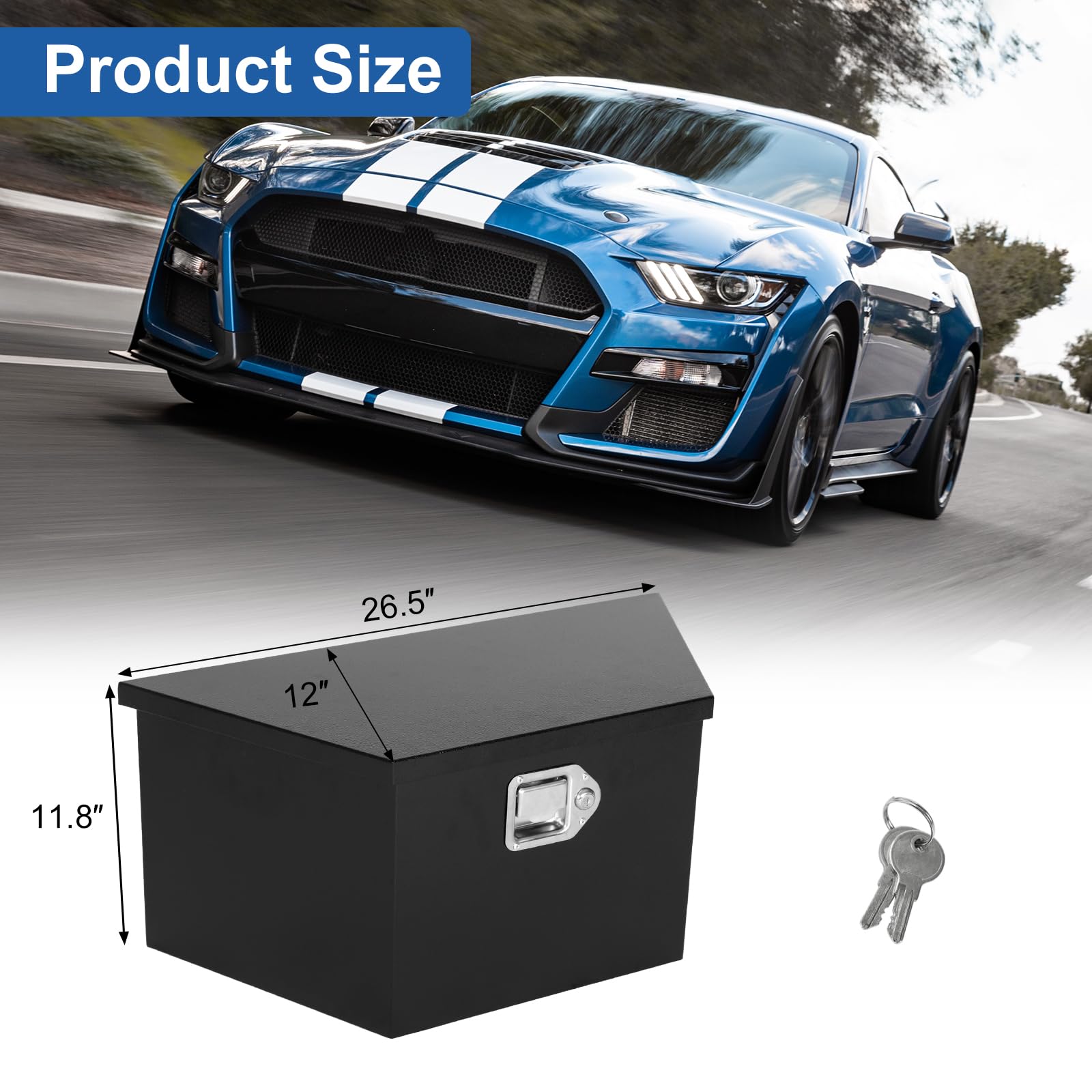 Heavy Duty Black Steel Trailer Tongue Box with Secure Handled-Lock - 26.5