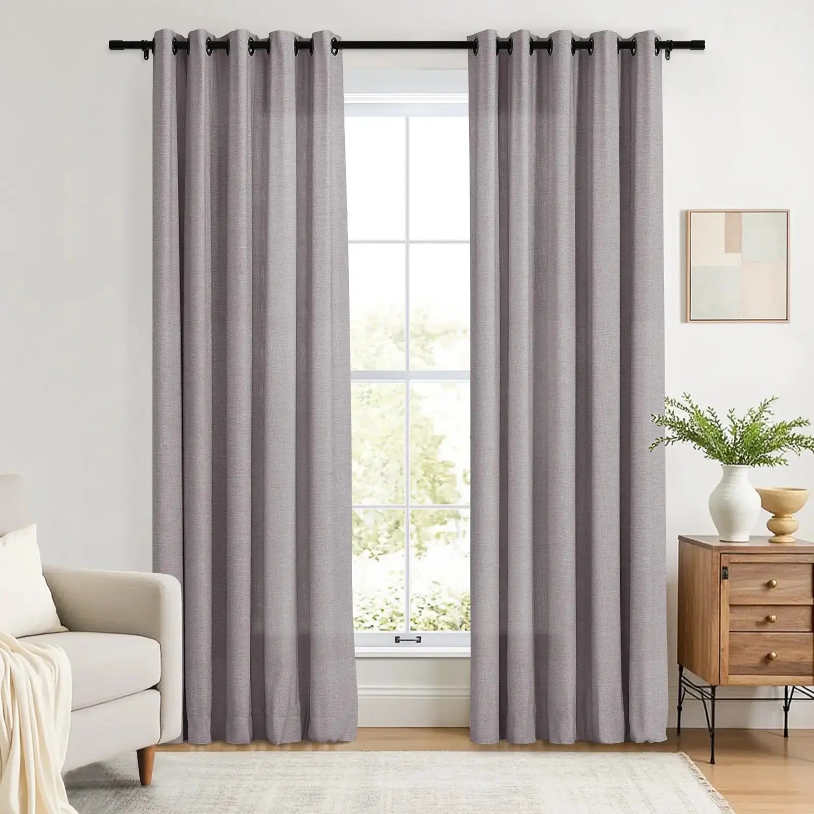 Linen Curtains with Grommet Top - Blackout Drapes for Living Room & Bedroom - Elegant Home Decor for Windows (52x84 Inches) - Perfect for Privacy, Light Control and Room Darkening