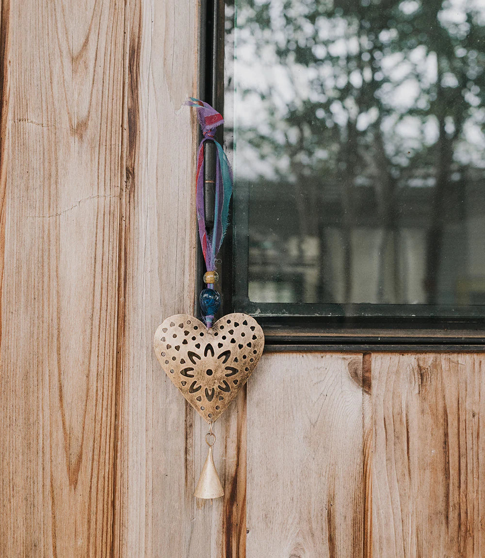 Eco-Friendly Chakshu Heart Bell Upcycled Wind Chime - Handmade Outdoor Garden Decor for Patio, Balcony & Porch - Soothing Wind Chimes for Relaxation & Meditation