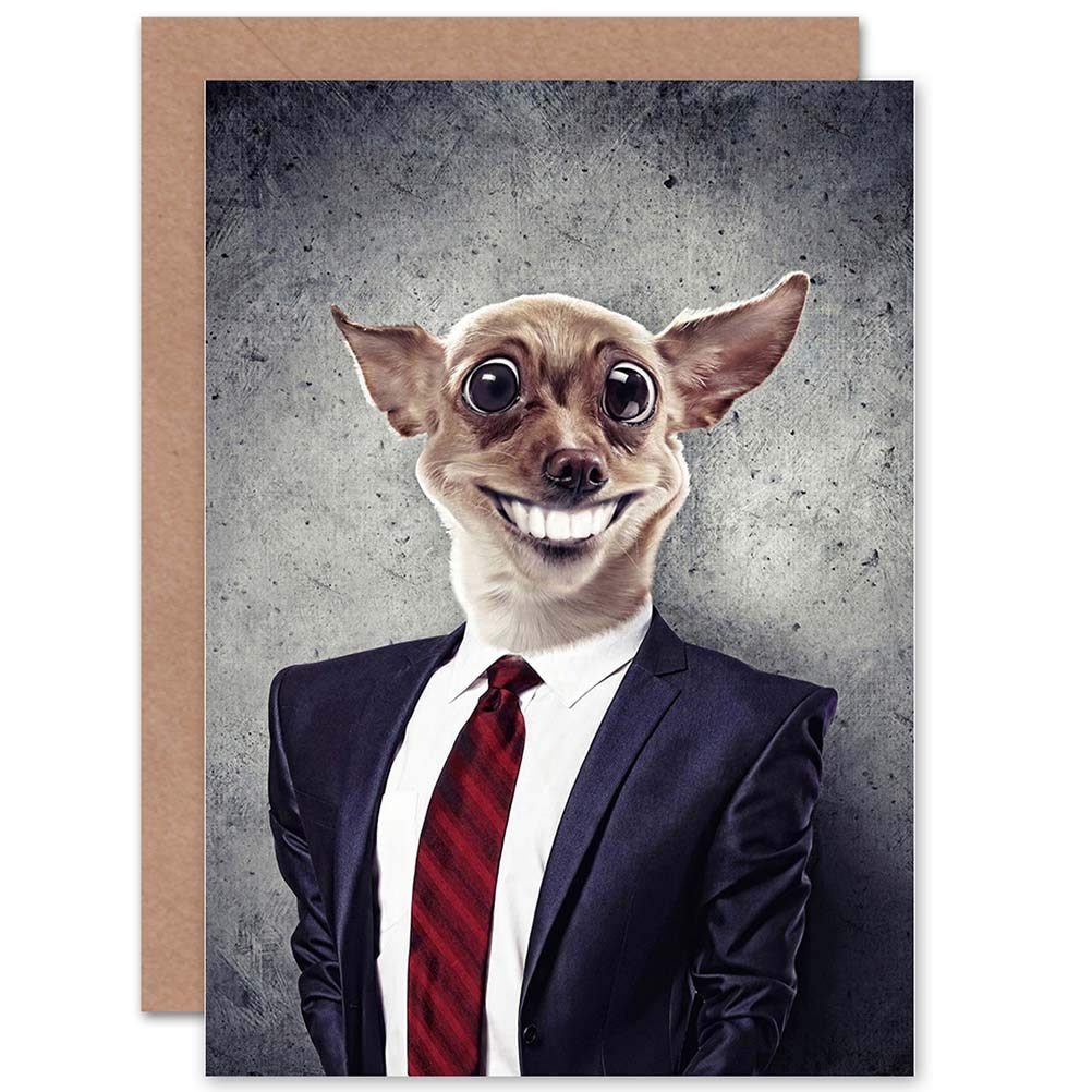 Funny Chihuahua Dog Wearing Suit Birthday Card - Cute & Humorous Greeting Card for Dog Lovers - Perfect for Birthdays, Parties & Gifts