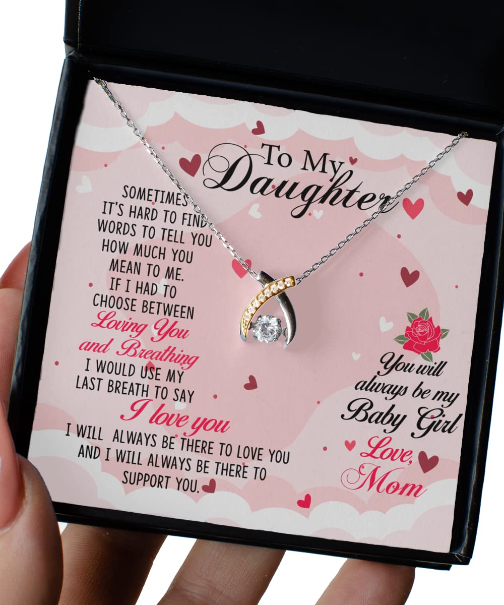 Zapbest 'You Will Always Be My Baby Girl' Birthday Necklace for Daughter - Sterling Silver Wishbone Dancing Pendant Gift from Mom | Perfect for Birthdays, Mother-Daughter Bonding & Special Occasions