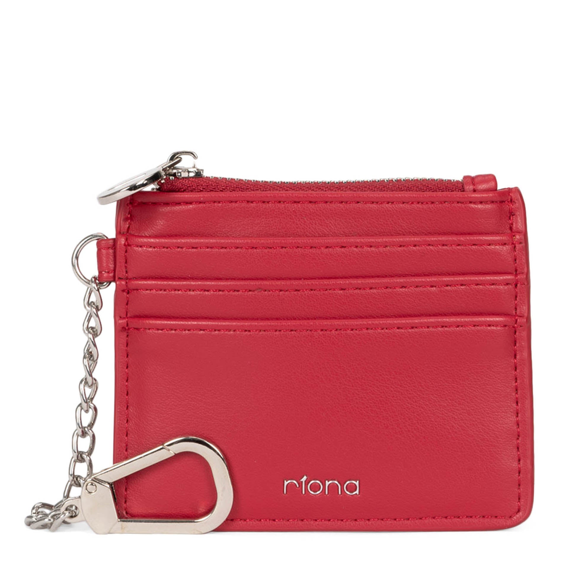 Riona Winnie Smooth RFID Blocking Keychain Credit Card Holder - Red | Compact & Secure Wallet for Travel, Shopping & Everyday Use