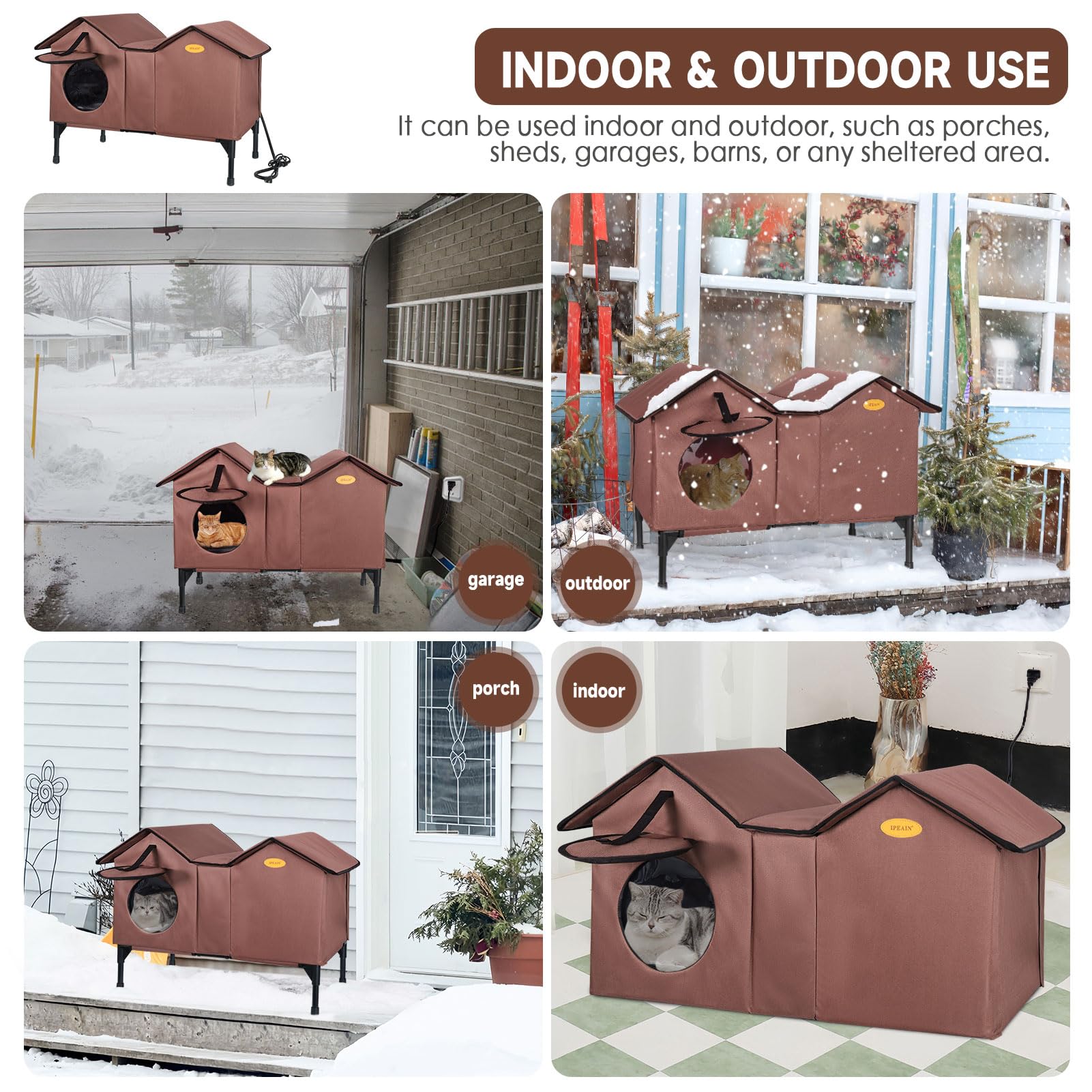 Premium Heated Outdoor Cat House for Winter - Extra Large Insulated Waterproof Shelter for Feral & Stray Cats - Weatherproof Multi-Cat Design (Tan) - Perfect for Backyards, Porches & Garages