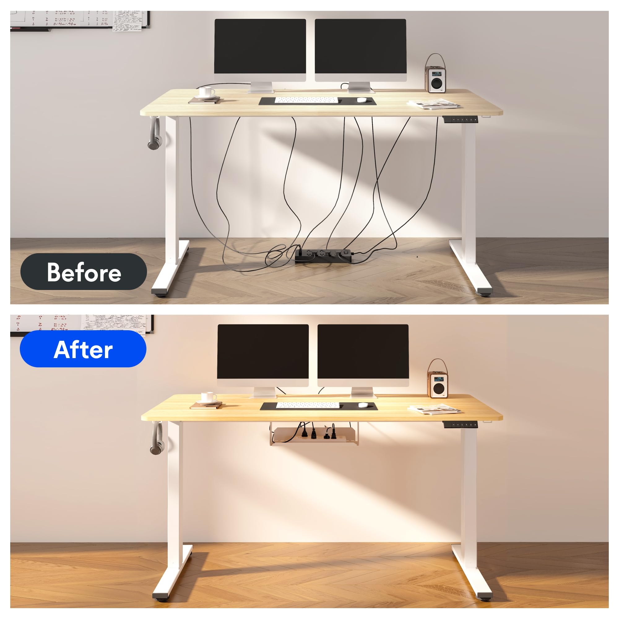 FlexiSpot EN2 Electric Standing Desk - 55 x 28 Inch Height Adjustable Workstation with Built-in Power Strip & Cable Management (White Frame & Maple Top) - Perfect for Home Office, Gaming Setup & Workspace Ergonomics