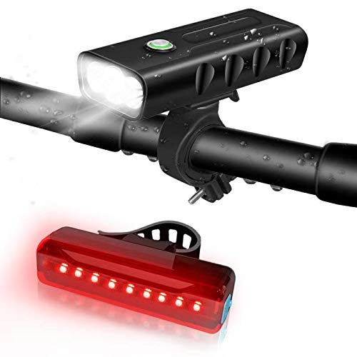 USB Rechargeable 5200mAh Bicycle Light Set - 1200 Lumens LED Headlight with 3 Modes & IPX5 Waterproof - High Brightness Bike Front and Tail Lights for Night Cycling, Commuting, and Outdoor Adventures