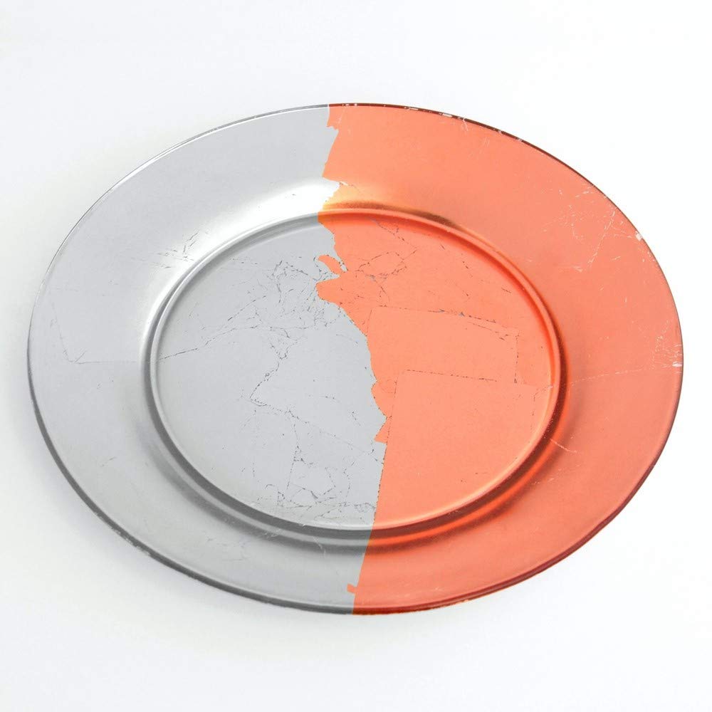 Elegant Red Pomegranate Gilded Edge Silver/Rose Gold Dinner Plates Set of 4 - 10.5
