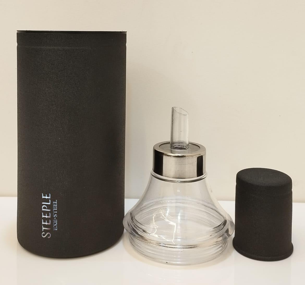 STEEPLE 1 Liter Oil Dispenser - Stainless Steel Oil Bottle with Spout for Cooking, Frying & Baking | 1000ml Black Oil Container for Kitchen, Restaurant & Home Use