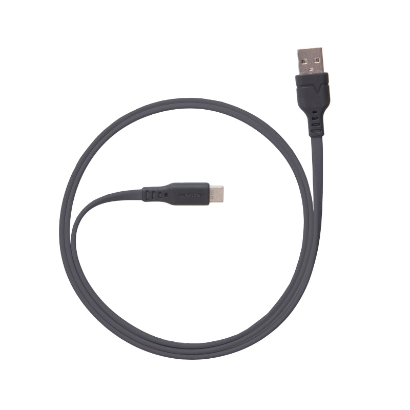 Ventev Flat USB-A to USB-C Cable 1M (3.3ft) Gray - Fast Charging & Data Sync for Smartphones, Tablets & Laptops - Perfect for Home, Office & Travel