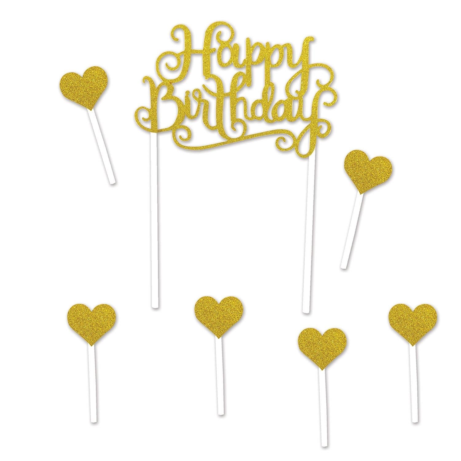 12 Pack Gold Happy Birthday Cake Toppers - Premium Party Decorations for Birthday Cakes, Cupcakes & Desserts - Perfect for Birthday Parties, Baby Showers & Celebrations