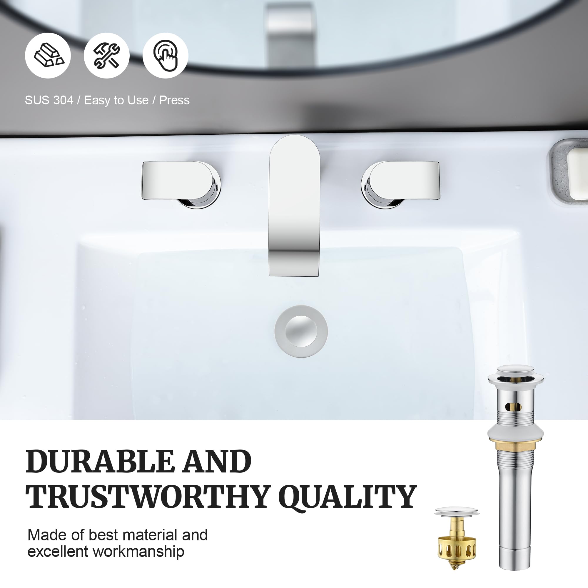 Chrome Pop-Up Sink Drain Stopper with Overflow & Detachable Basket - Small Metal Drain Strainer for Bathroom Vessel Sinks & Vanity Basins - Perfect for Modern Home Decor & Bathroom Renovations