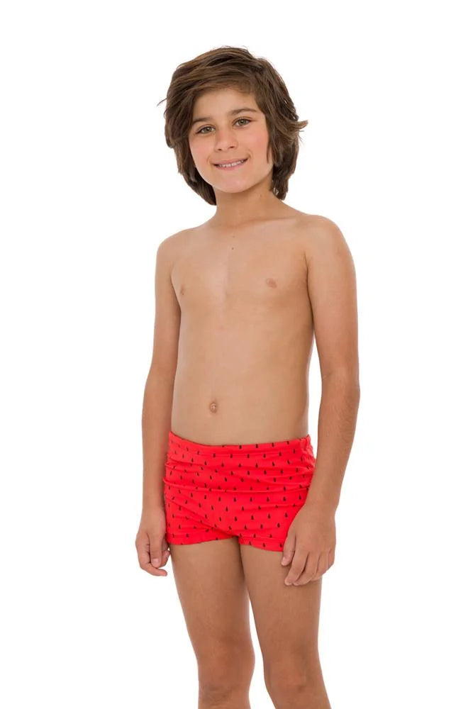 Red Watermelon Print Boys Swim Briefs - Comfortable & Quick-Dry Swimwear for Kids, Beach & Pool Fun