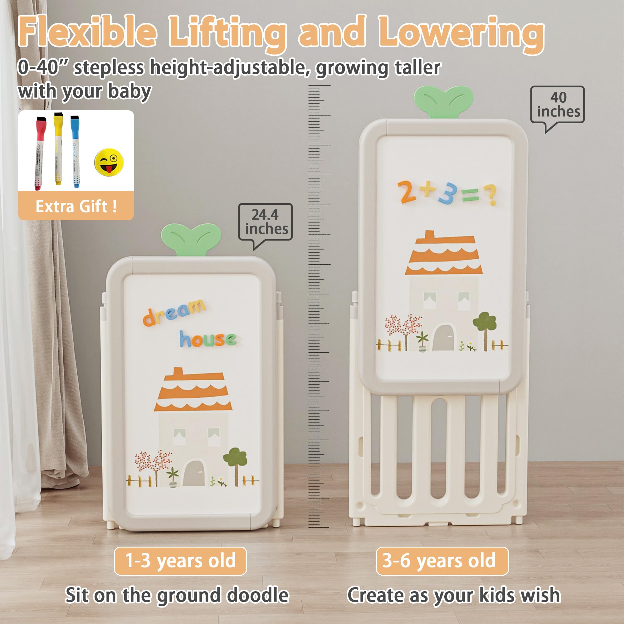 Foldable 3-Tier Kids Toy Storage Organizer with 10 Removable Bins & Bookshelf - Multi-Functional Toy Organizer with Drawing Board & 3 Brushes (4-in-1 Off-White) - Perfect for Playroom, Bedroom & Classroom Organization