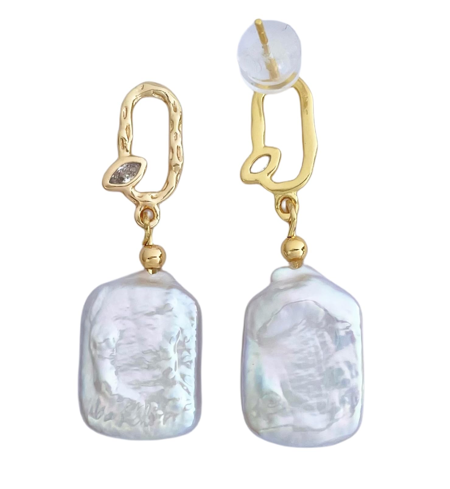 Elegant Baroque Pearl Earrings for Women - Cultured Freshwater Pearl Stud Hoop Square Statement Earrings - 14K Gold Plated Drop Dangle Jewelry - Perfect for Bridal Wedding, Birthday Gifts & Special Occasions
