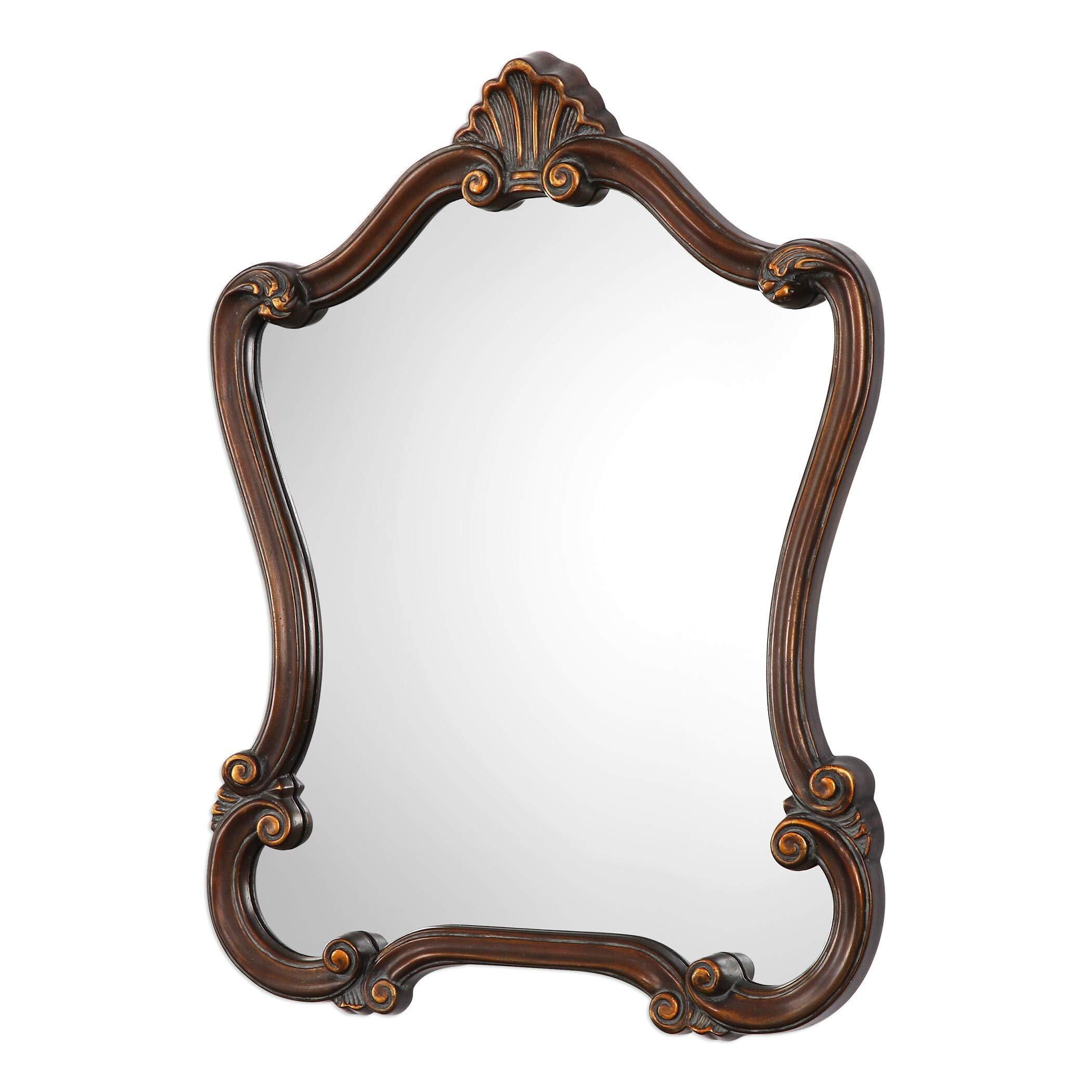 Antique Bronze Wall Mirror 26x35 Inches with Traditional Hooks - Rustic Home Decor for Living Room, Bedroom & Entryway