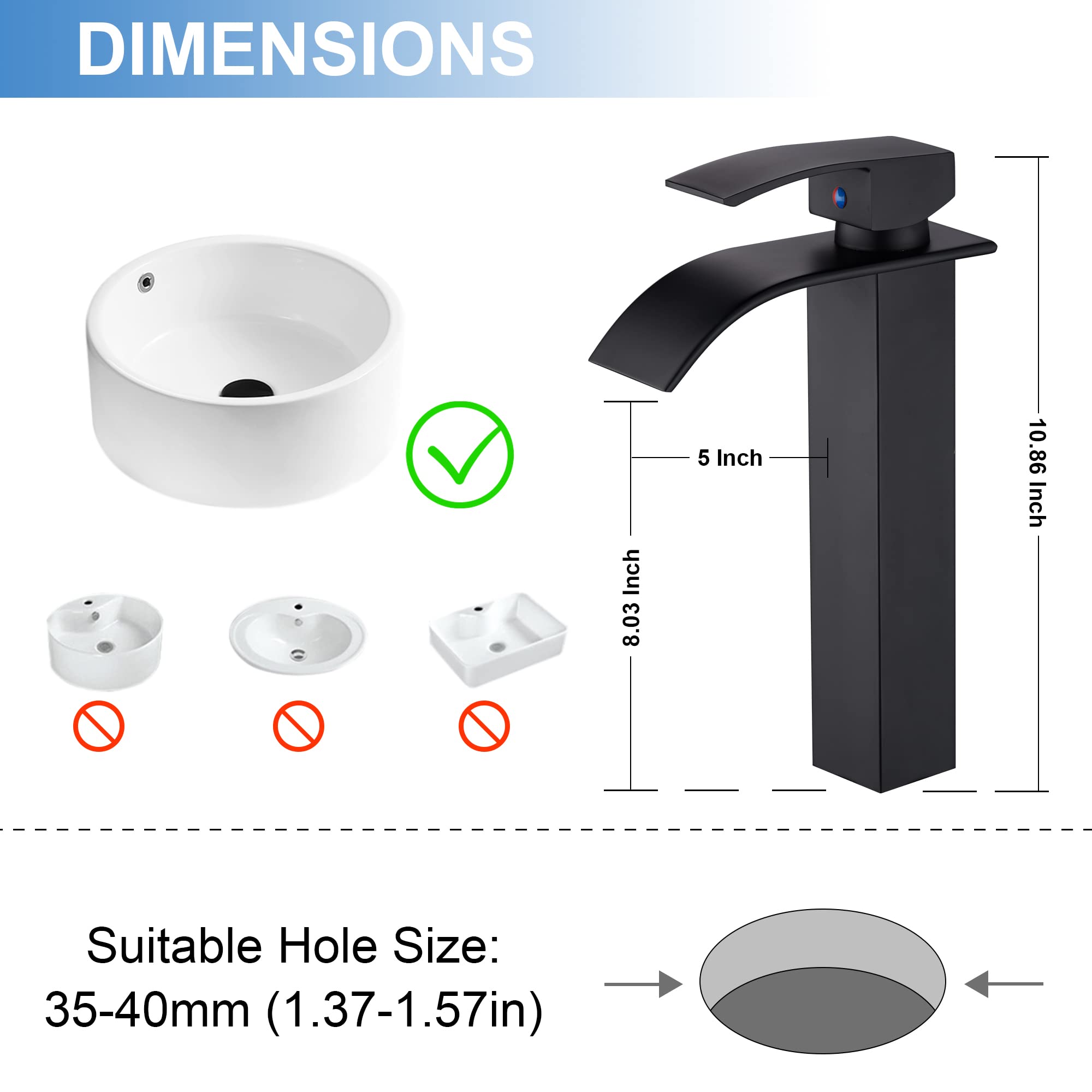 PHICHI Matte Black Tall Vessel Sink Faucet with Pop-up Drain - Single Hole Bathroom Faucet for Wash Basin - Premium Stainless Steel Design - Perfect for Modern Vanities, Luxury Bathrooms & Spa Retreats