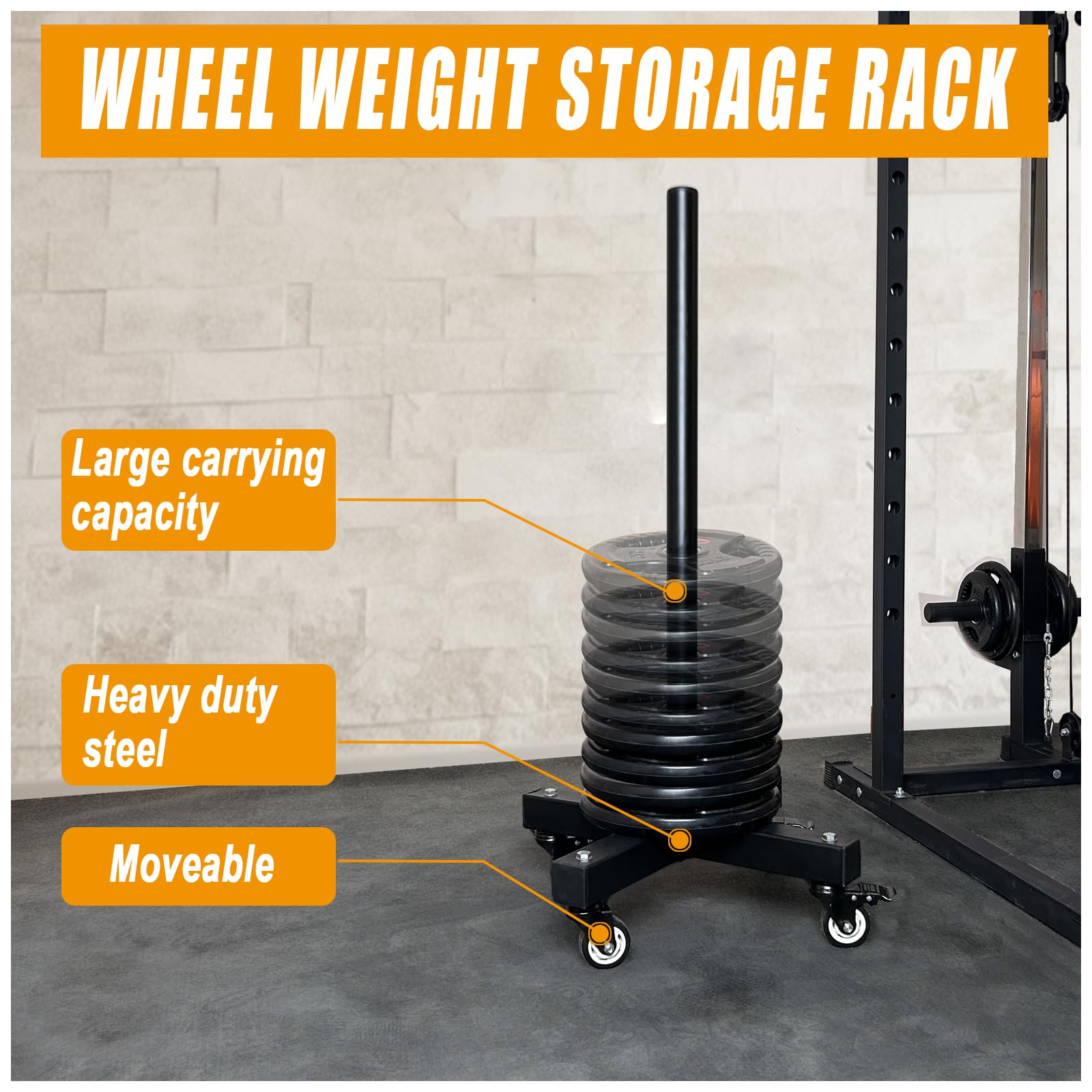 Upgraded Movable Weight Plate Rack with Wheels - Portable Bumper Plate Holder Stand for Weight Storage - Heavy Duty Vertical Weight Tree for Home Gym - Perfect for Strength Training & Workout Organization