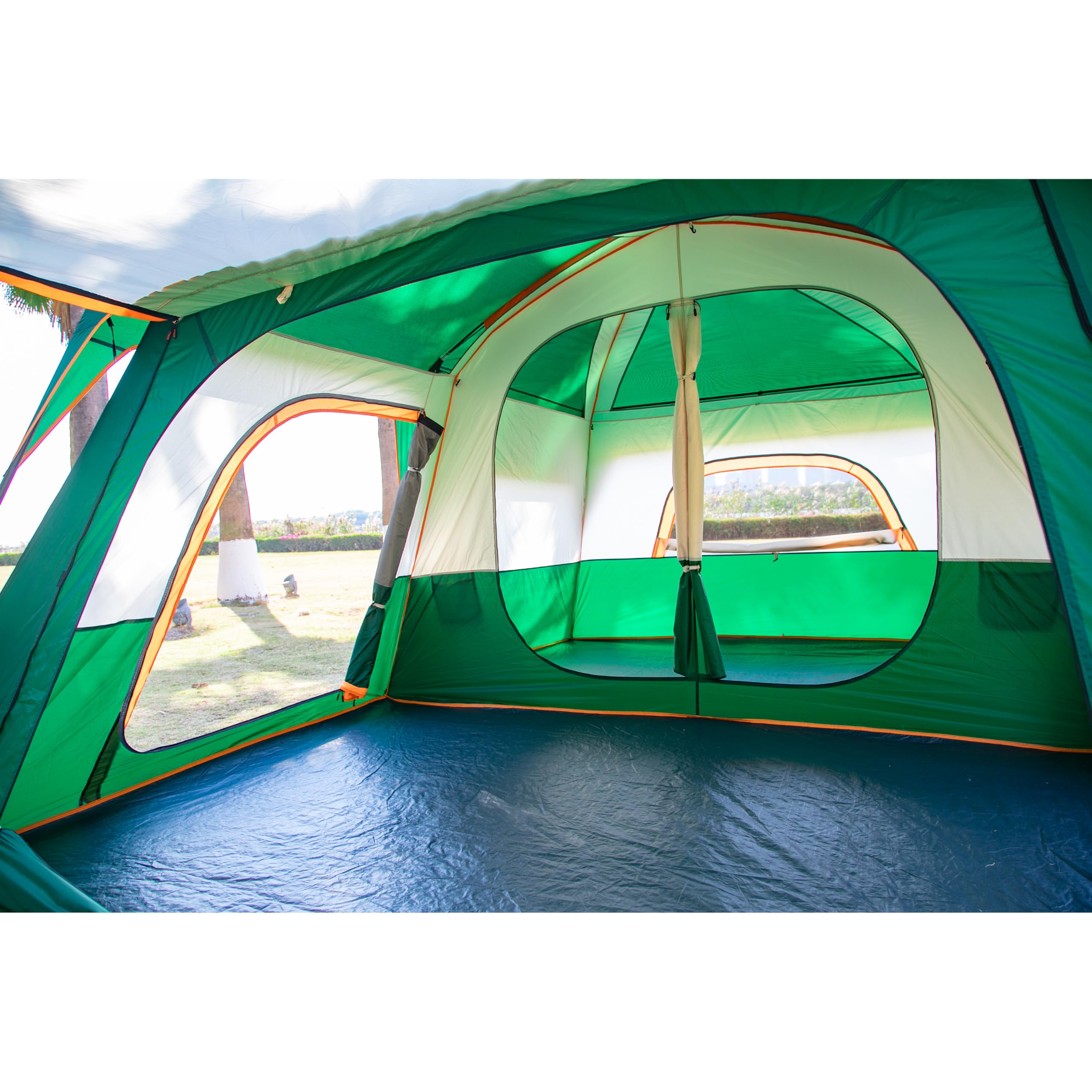 KTT Extra Large Family Cabin Tent for 10-12-14 People (Style-B) - 2 Rooms, 3 Doors & 3 Windows with Mesh, Straight Wall Design, Waterproof Double Layer - Perfect for Camping, Picnics, Outdoor Adventures & Family Gatherings