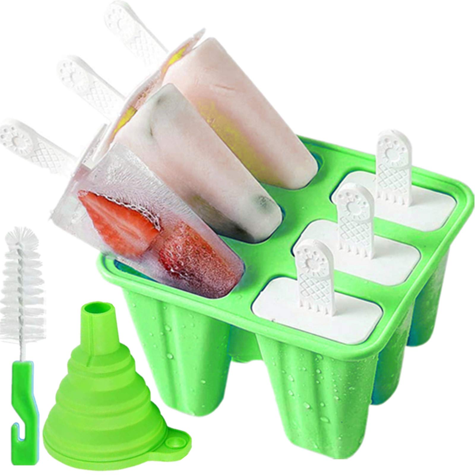 6-Piece Silicone Popsicle Molds Set - Reusable, Easy Release Ice Pop Maker for Homemade Frozen Treats (Dark Green) | Perfect for Summer Snacks, Kids Parties & Healthy Desserts