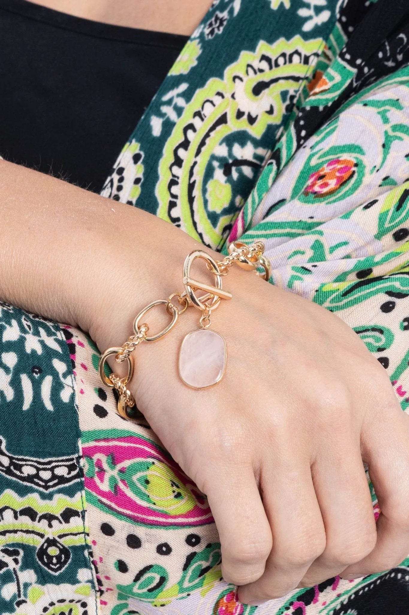 Chunky Chain Stone Bracelet for Women - Boho Beaded Stretch Bracelet - Handmade Adjustable Crystal Jewelry for Casual Wear & Layering