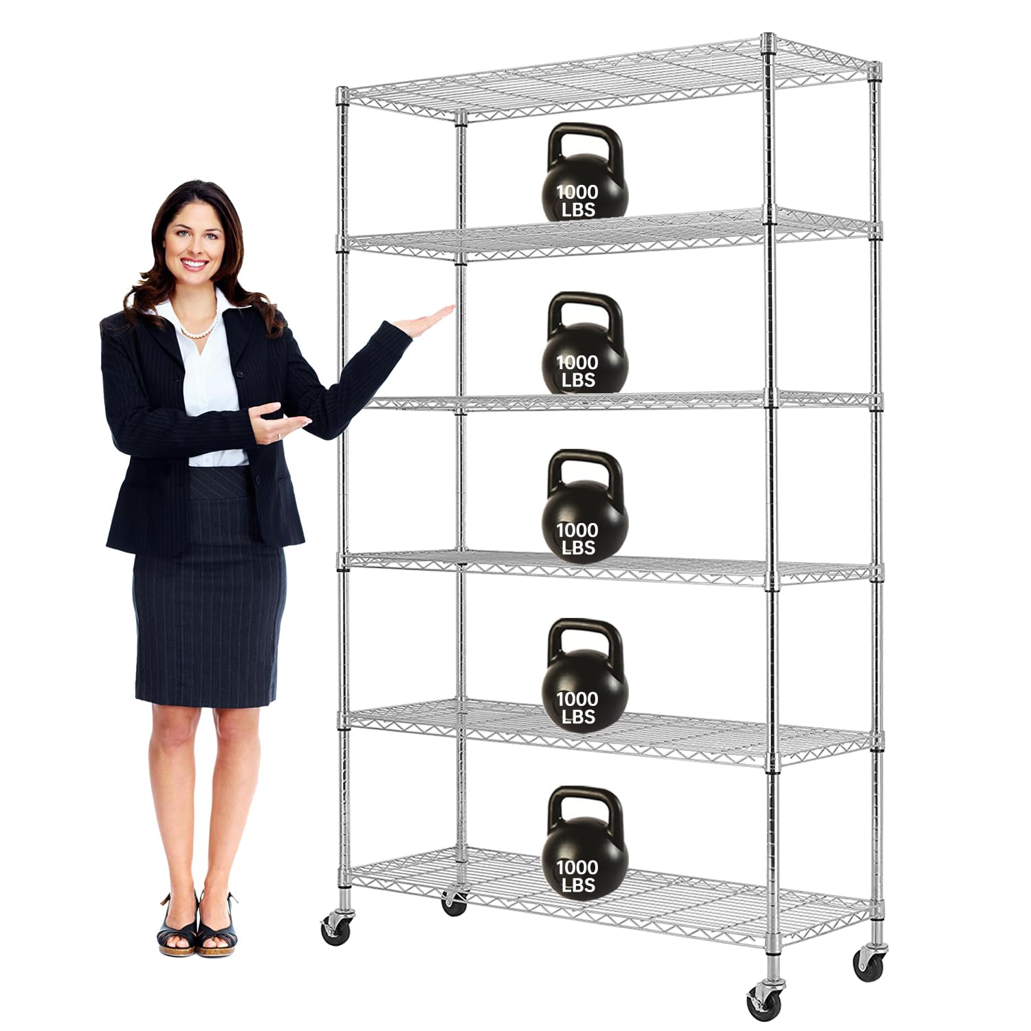 6-Tier Heavy Duty Steel Wire Shelving Unit - 18