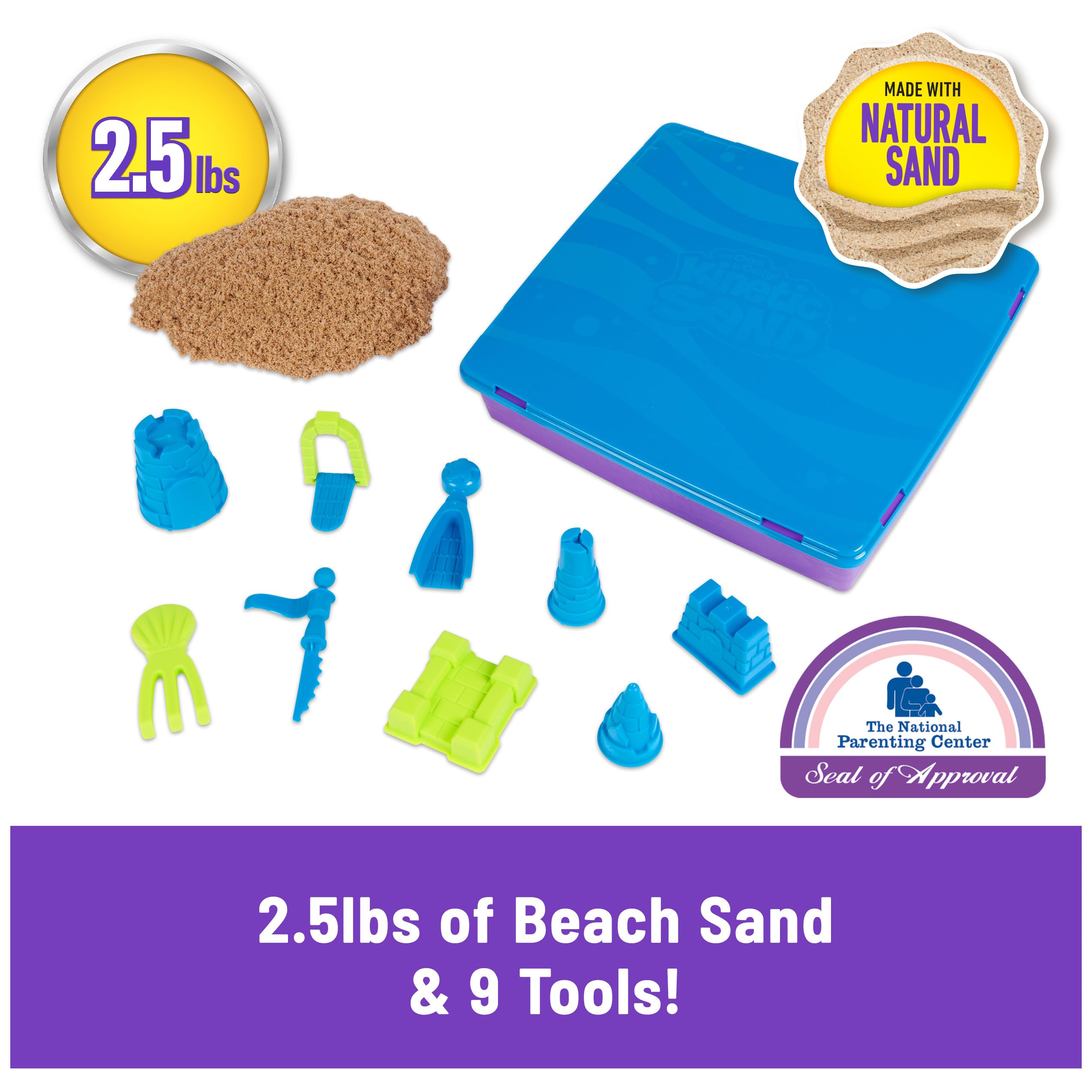 Kinetic Sand Deluxe Beach Castle Playset - 2.5lbs Sensory Sand with Molds & Tools for Kids Ages 5+ | Fun Indoor & Outdoor Creative Play, Stress Relief, Birthday Gift Idea