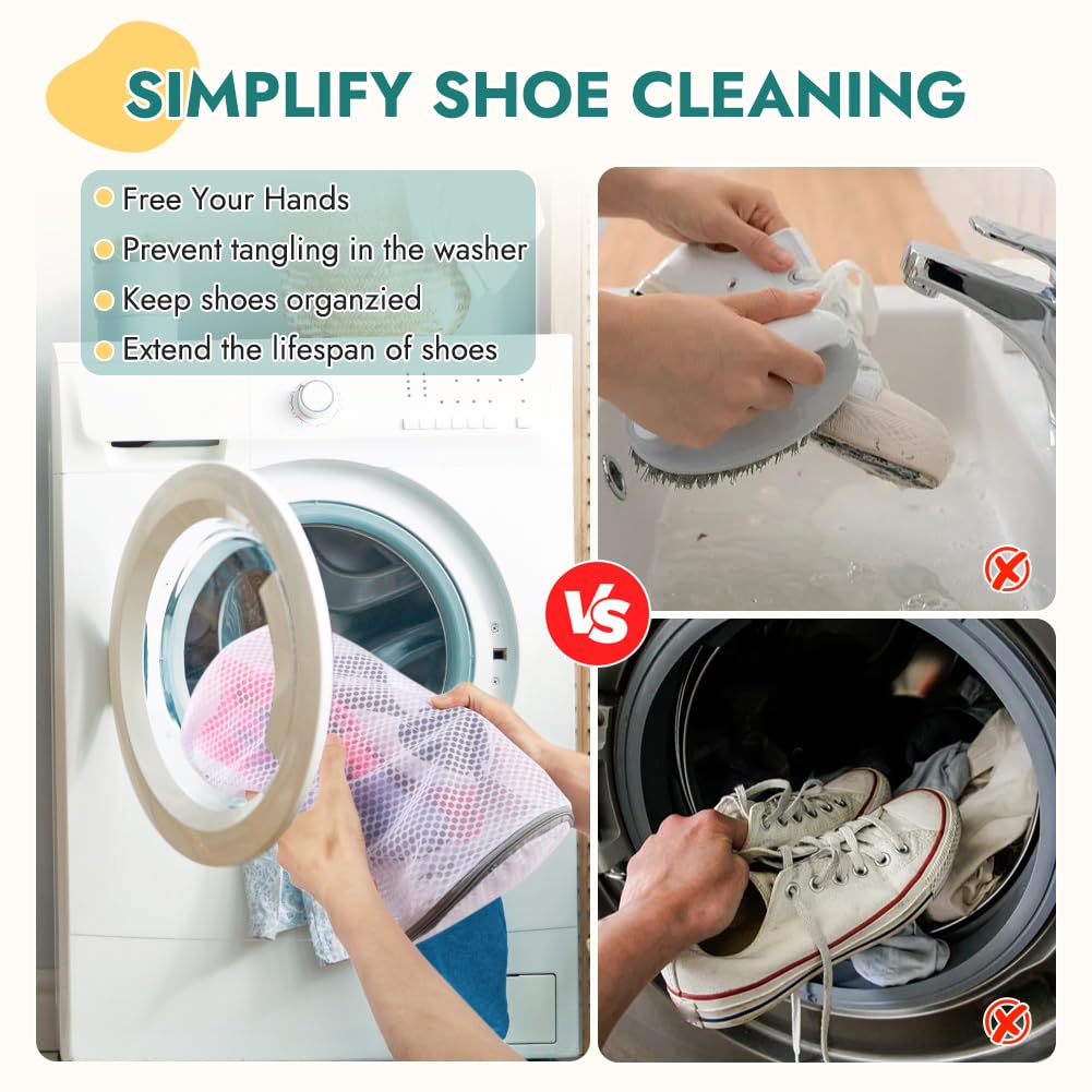 Tenn Well 2-Pack Honeycomb Mesh Laundry Bags for Shoes - 7.8 x 14 Inch Washing Machine Bags for Sneakers, Tennis Shoes, Socks & Delicates - Perfect for Travel, Gym & Home Laundry Care