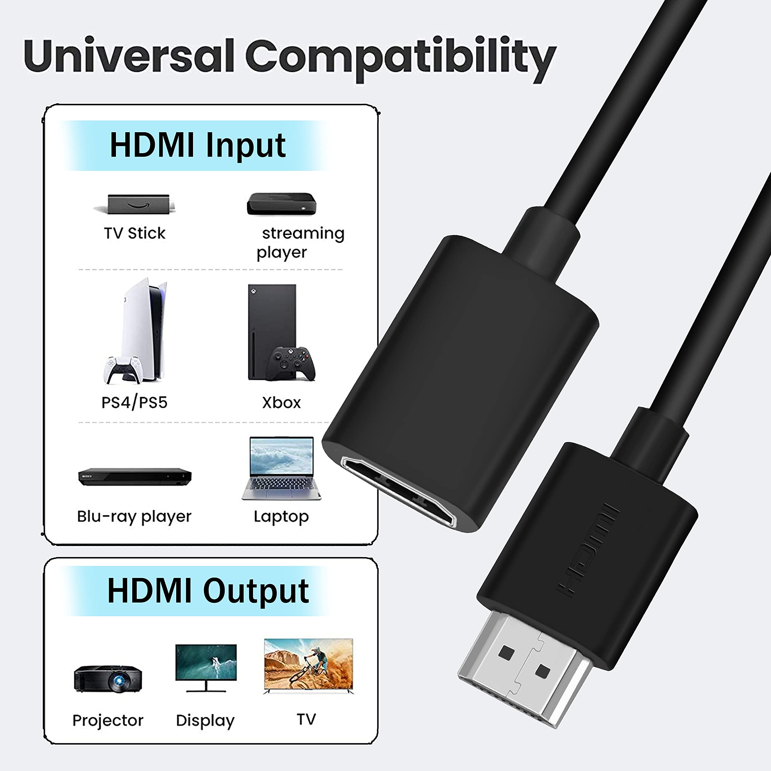 Storite 30cm 19-Pin High-Speed HDMI Male to Female Extension Cable - 4K HDMI Extender for Laptop, Computer, TV, Gaming & Home Theater Setup