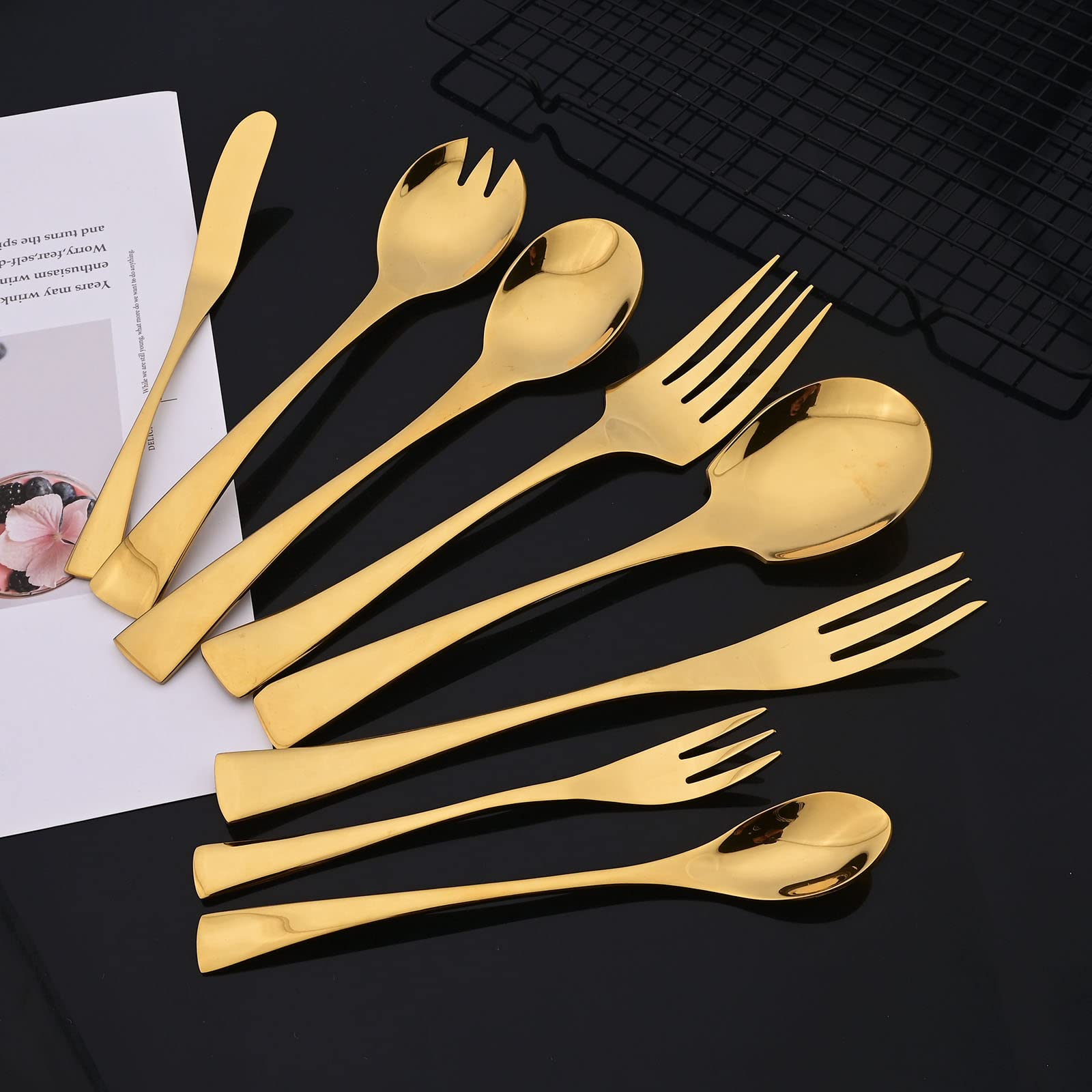 Premium Stainless Steel Dessert Forks and Spoons Set of 4 - Elegant Gold Fish Forks for Cake, Pastry, Seafood & Fine Dining - Perfect for Parties, Weddings & Home Entertaining