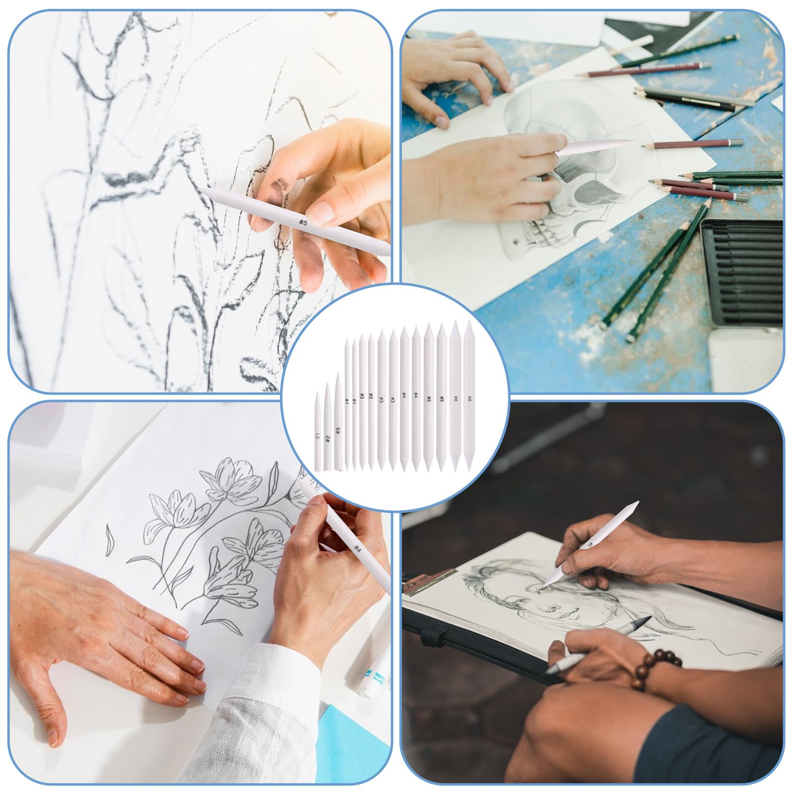 15Pcs Blending Stumps for Drawing - Professional Tortillon Blending Sticks & Shading Tools for Artists - Perfect for Charcoal, Pencil, Oil Pastel Sketching - Ideal for Beginners & Paper Art Projects