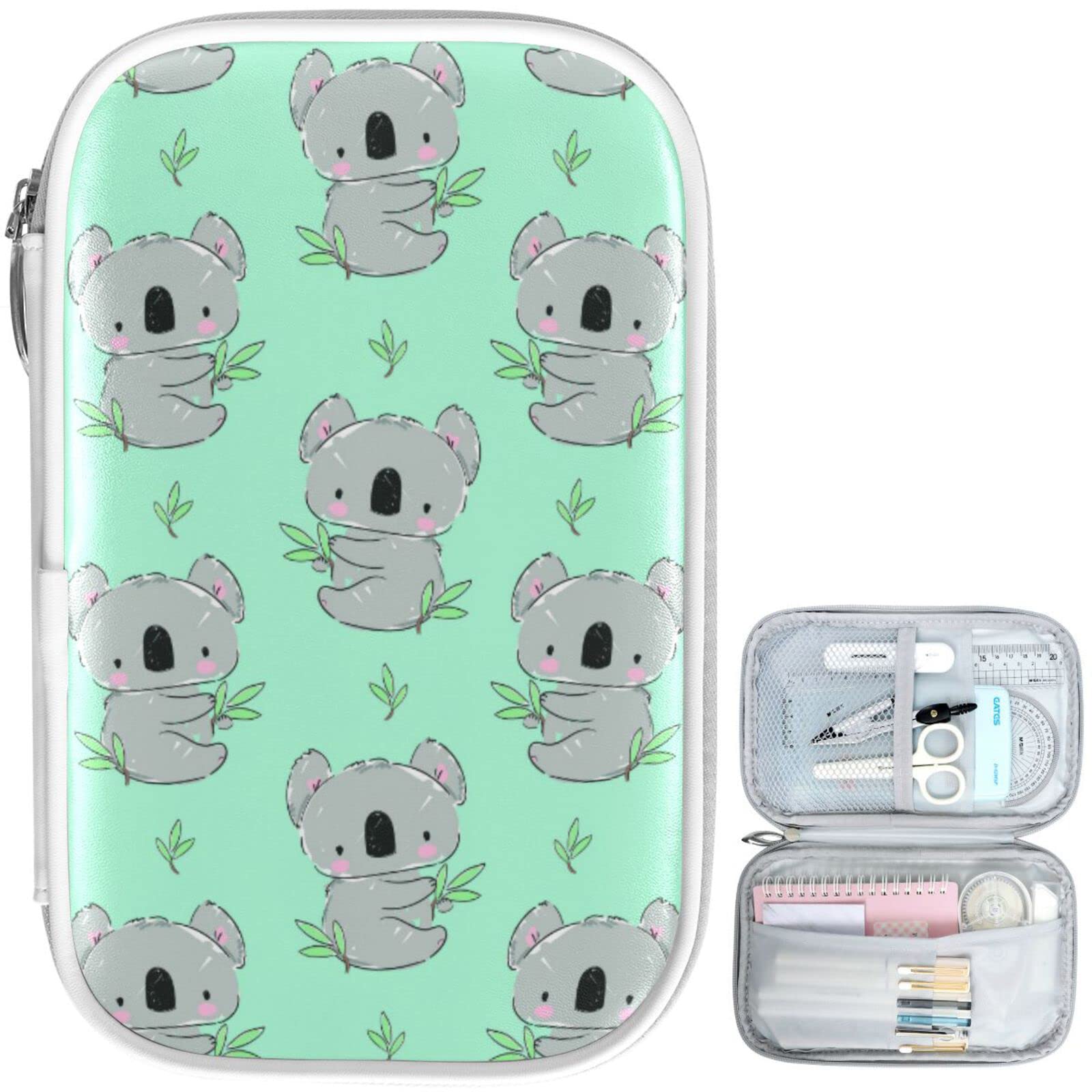 ZZKKO Cute Koala Green Leaves Pencil Case - Zippered Stationery Organizer for Pens, Pencils & School Supplies | Makeup Bag & Cosmetic Pouch for Travel | Perfect for School, Office & Daily Use