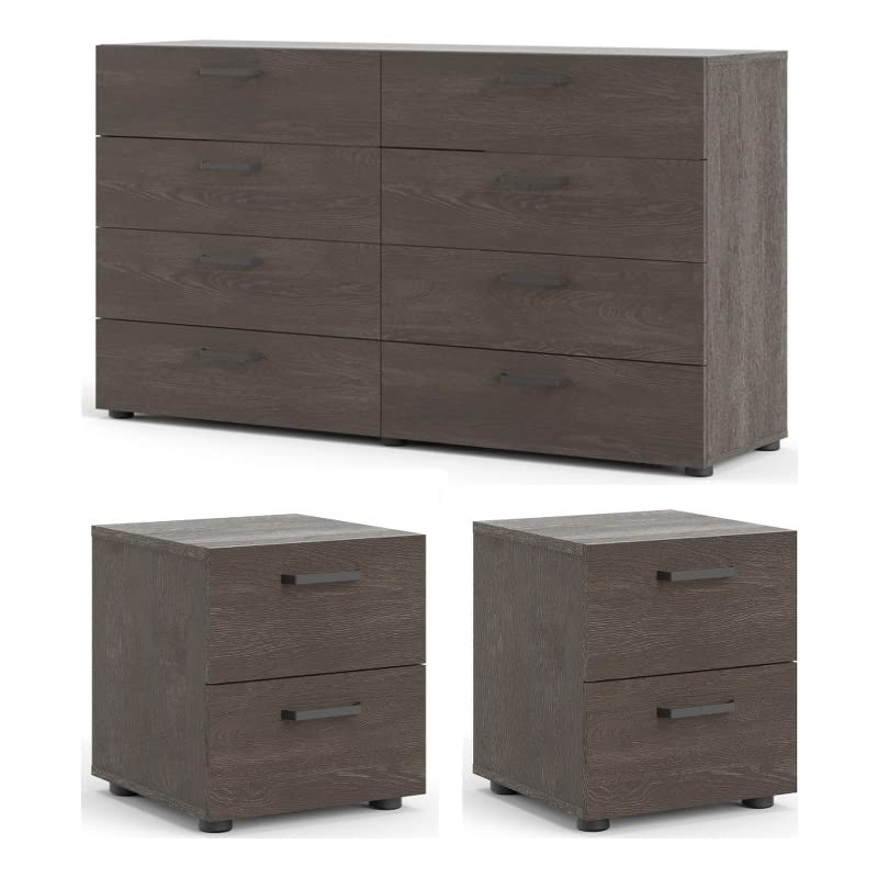 Home Square 3-Piece Bedroom Set - 8-Drawer Dresser & 2 Nightstands in Dark Chocolate | Modern Bedroom Furniture for Master & Guest Rooms
