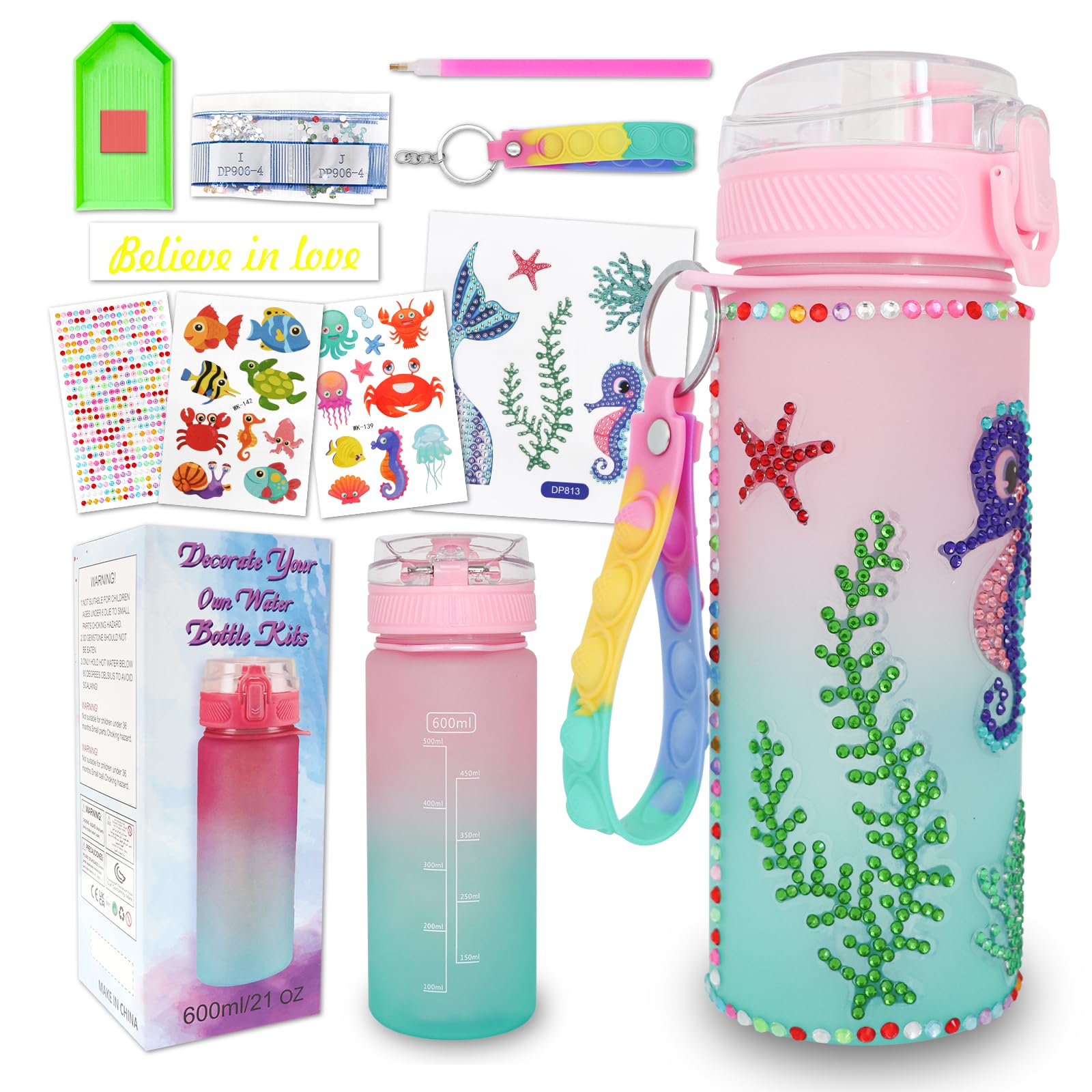 **DIY Unicorn Diamond Painting Water Bottle Kit for Girls Ages 4-12 - Creative Arts & Crafts Gift for School, Birthday & Christmas - Personalized Reusable Kids Water Bottle for Daily Use, Sports & Outdoor Activities**