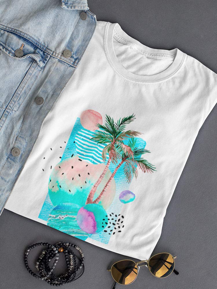 Smartprints Women's Cool Watercolor Tropical Beach T-Shirt - Soft Cotton Casual Tee for Summer Vacation & Beach Outings